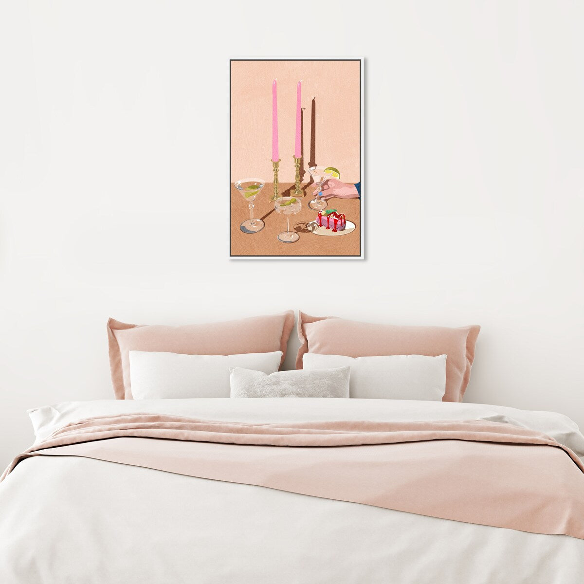 Elegant Pink Framed Canvas Wall Art Print - Modern Dessert & Drink Theme for Dining Room Decor | Perfect for Kitchen, Living Room, and Home Decoration