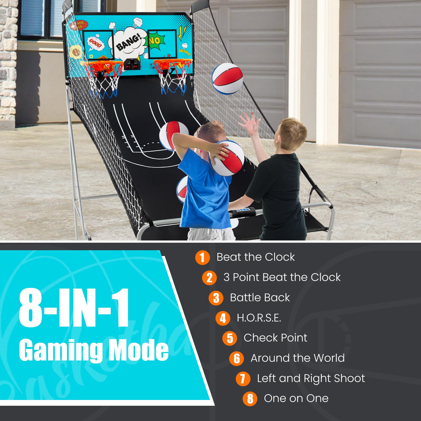 Giantex Foldable Basketball Arcade Game - Electronic Double Shot 2 Player with 8 Game Modes & LED Scoring System - Includes 4 Balls - Indoor Basketball Game for Kids & Adults - Perfect for Family Game Nights, Birthday Parties and Home Entertainment