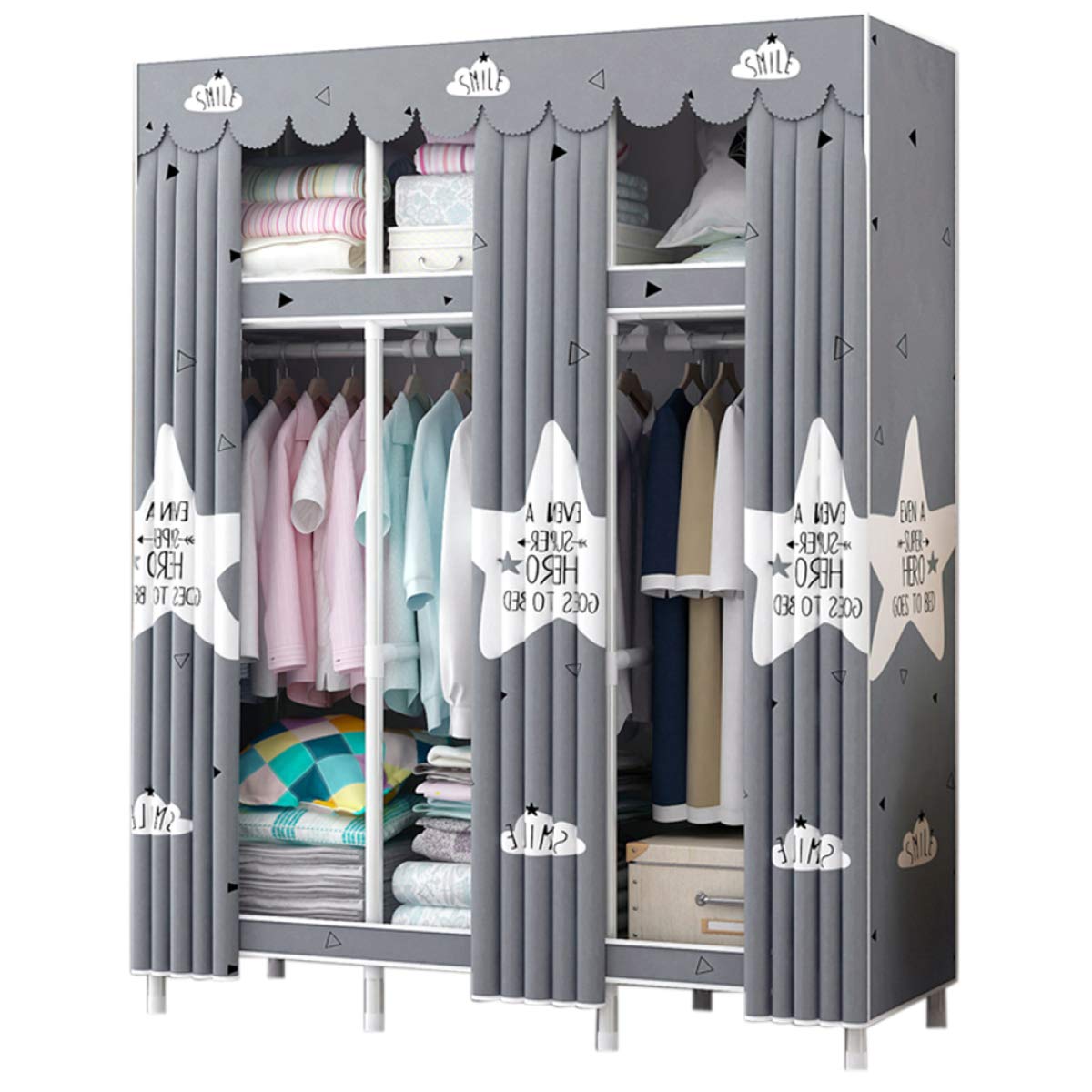 BYCDD Portable Cloth Wardrobe - Foldable Hanging Closet Organizer with Shelves & Rod for Bedroom, 51