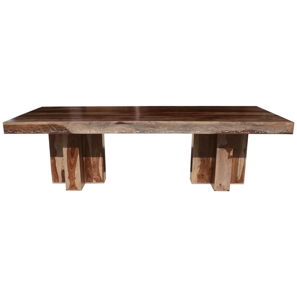 Rustic Solid Wood Double Pedestal Large Dining Table - Farmhouse Style 8-Seater for Dining Room & Kitchen | Dallas Ranch Collection