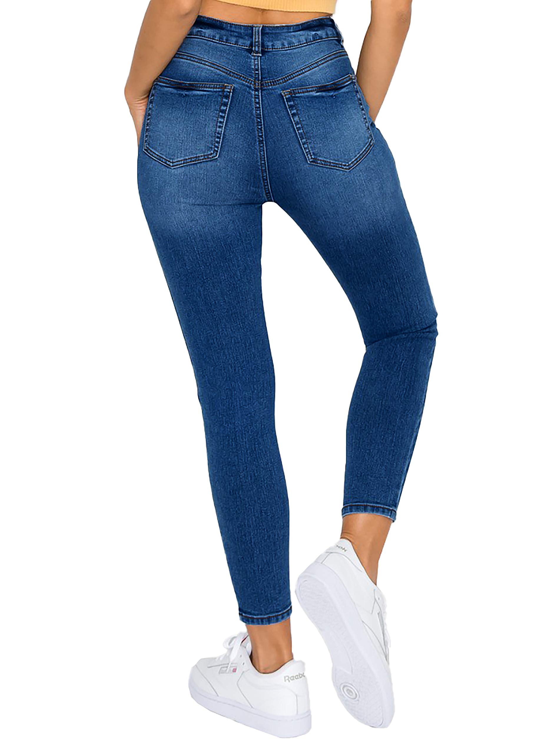 Women's High Waisted Skinny Jeans - Comfortable Stretch Denim Pants with Ankle Length for Casual Wear & Everyday Outfits