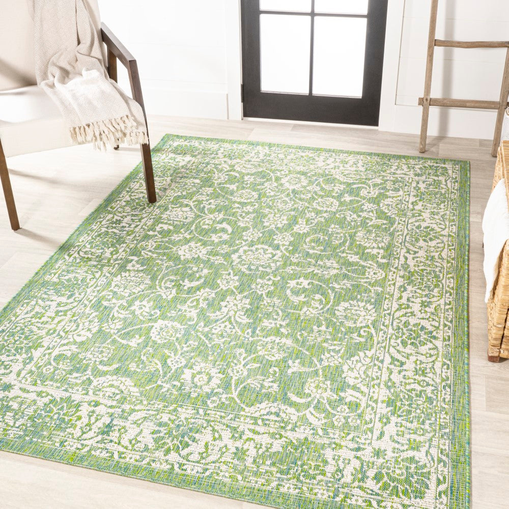 Bohemian Textured Weave Floral Area Rug - Indoor/Outdoor Use for Living Room, Bedroom, Patio & Deck Decor