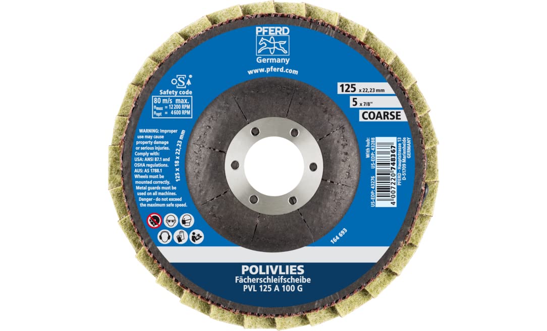 Pferd 44694111 PVKR 125 A Rough Fleece Velcro Discs for Metal Grinding, Sanding & Polishing - Perfect for Automotive, Woodworking & DIY Projects