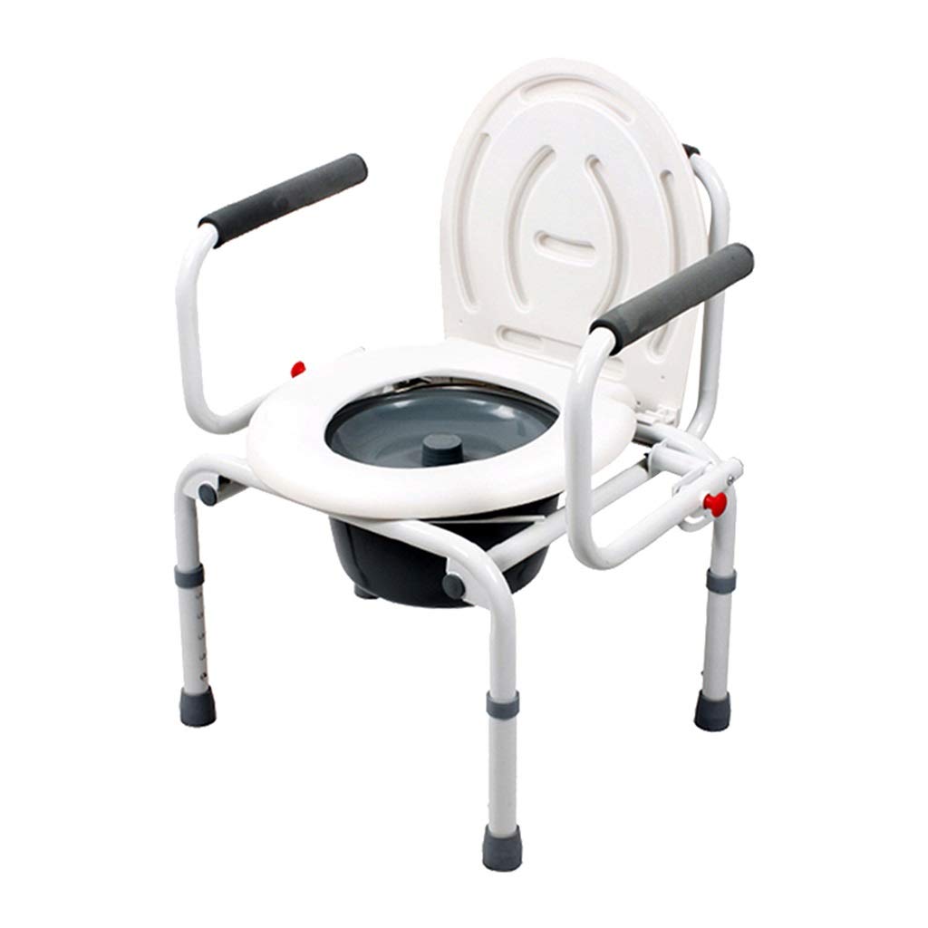 Portable Commode Chair for Adults & Elderly - Adjustable Height Bedside Toilet with Seat - White (46.5-73cm) - Ideal for Home Care, Post-Surgery & Mobility Assistance