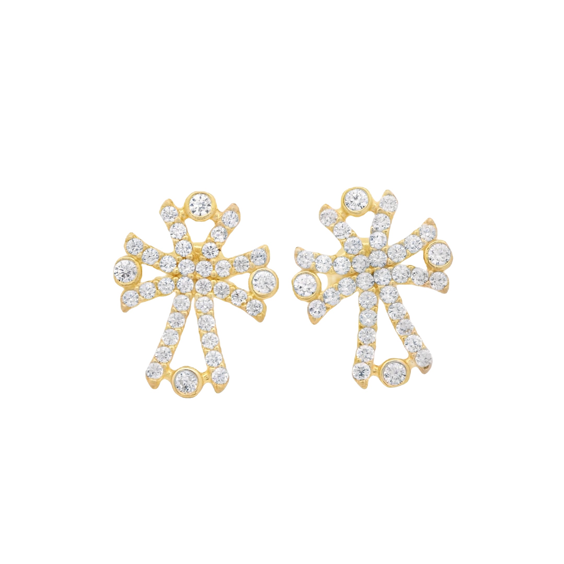 14K Gold Cross CZ Stud Earrings for Women - Hypoallergenic Cubic Zirconia Religious Jewelry - Perfect for Church, Weddings & Everyday Wear