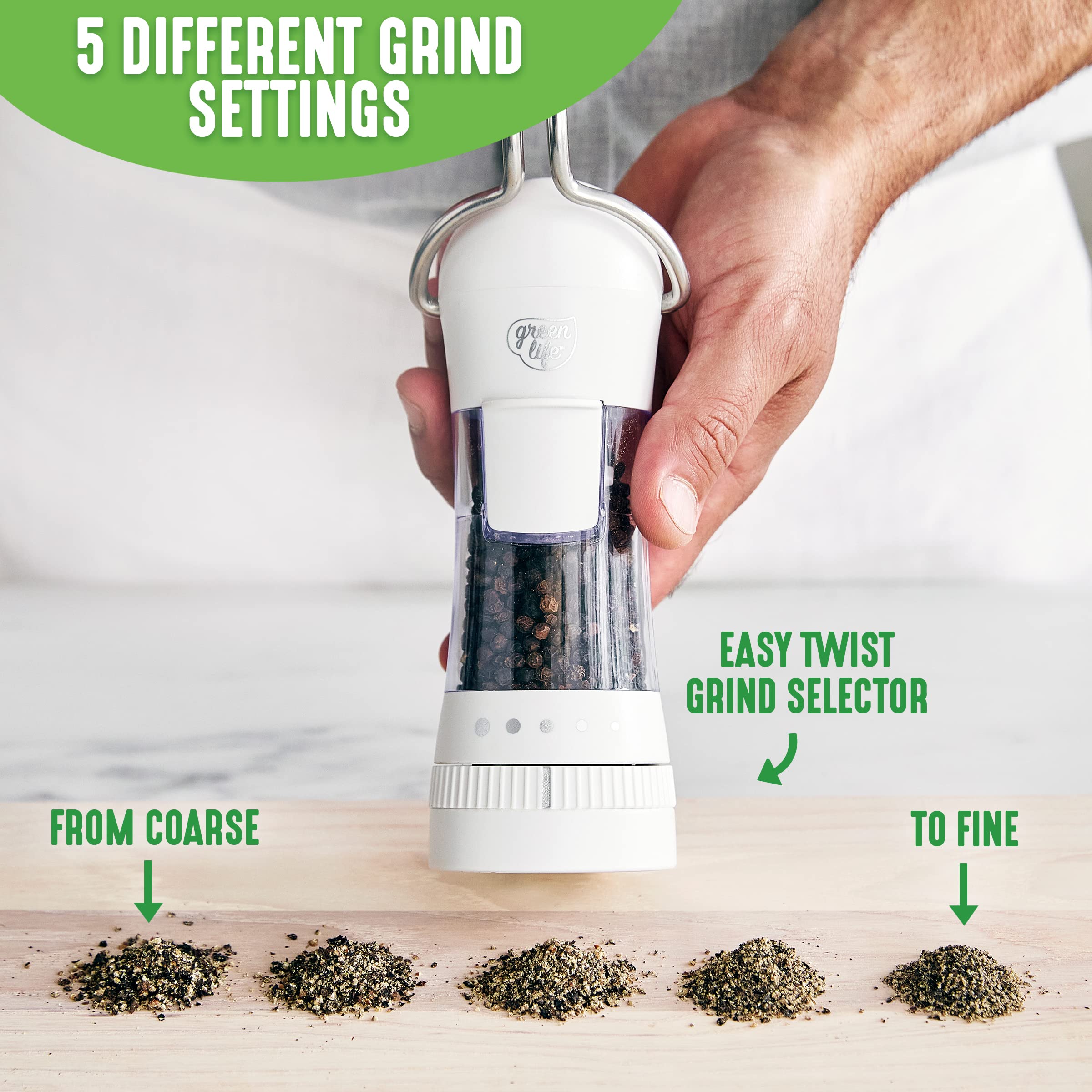Premium GreenLife Ratchet Mill - Adjustable Salt and Pepper Grinder with Mess-Free Design | Easy Refill & No-Twist Grinding | Ergonomic Kitchen Tool for Seasoning & Spices | Perfect for Cooking, Dining & Gourmet Meal Preparation (Turquoise)