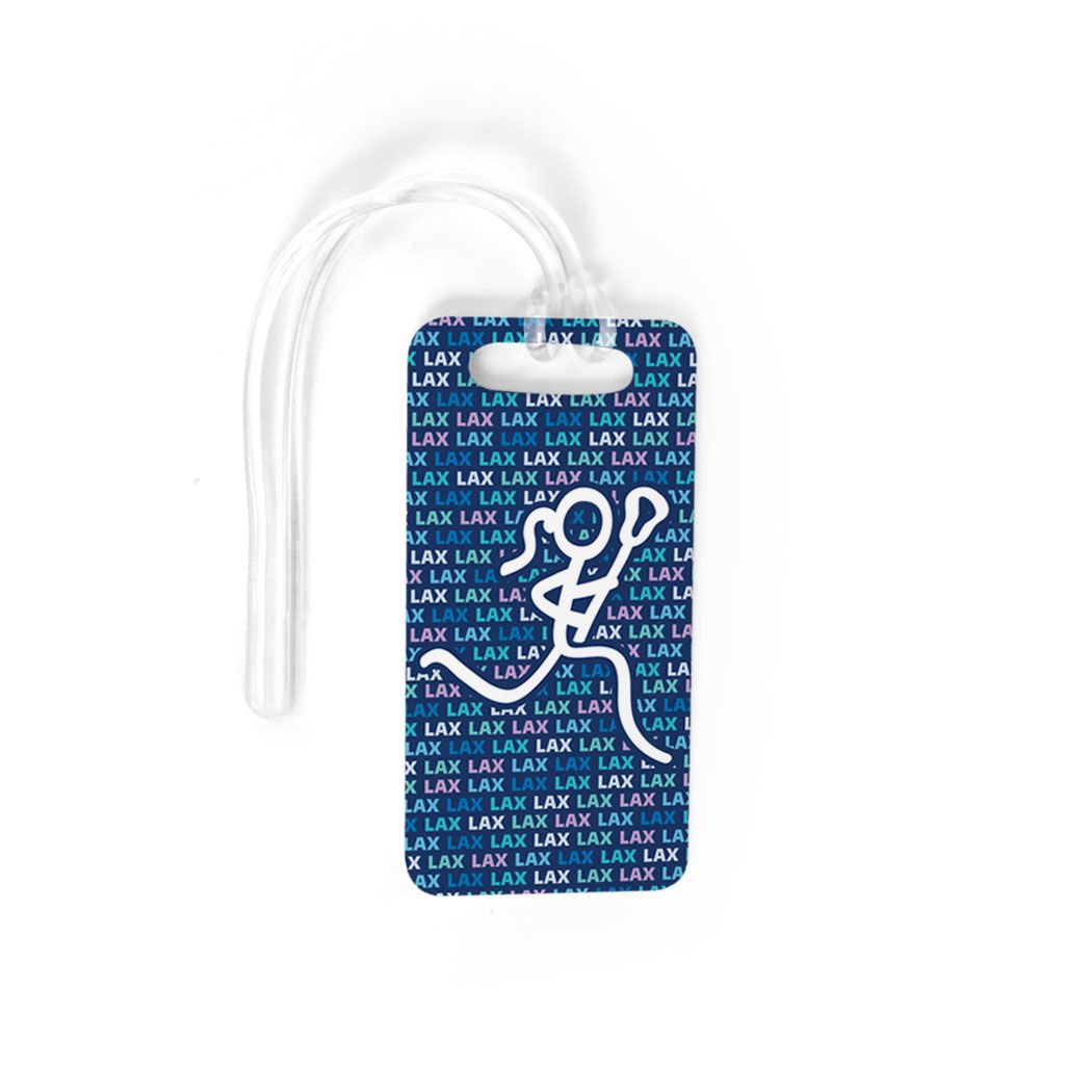 Custom Girls Lacrosse Luggage Tag - Navy Blue Lax Stick Player Design with Personalization | Perfect for Travel Bags, Backpacks & Sports Gear Identification