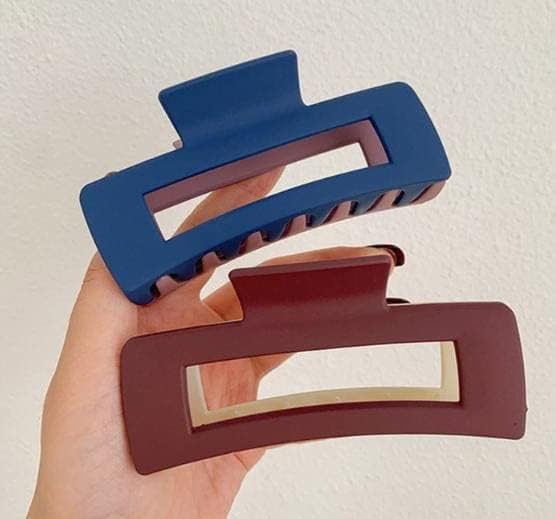 2PCS Matte Two-Tone Rectangle Hair Claw Clips - 4.3 Inch Large Hair Clips for Women & Girls - Strong Hold Hair Accessories for Thick Hair - Perfect for School, Work, and Everyday Styling