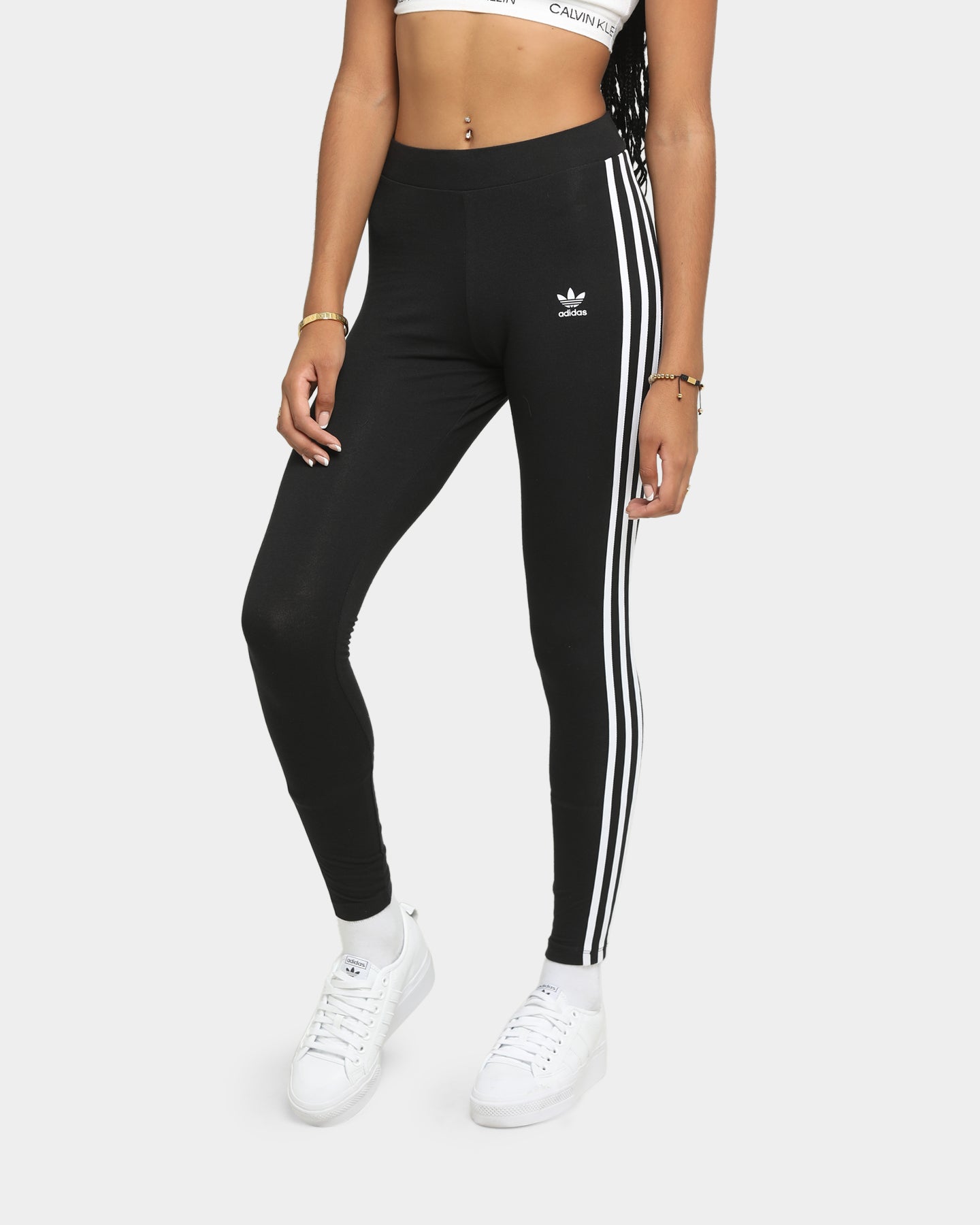 Adidas 3 Stripe Tight Black - Women's Yoga Pants for Running, Workout & Gym - High Waisted Leggings with Moisture Wicking Fabric