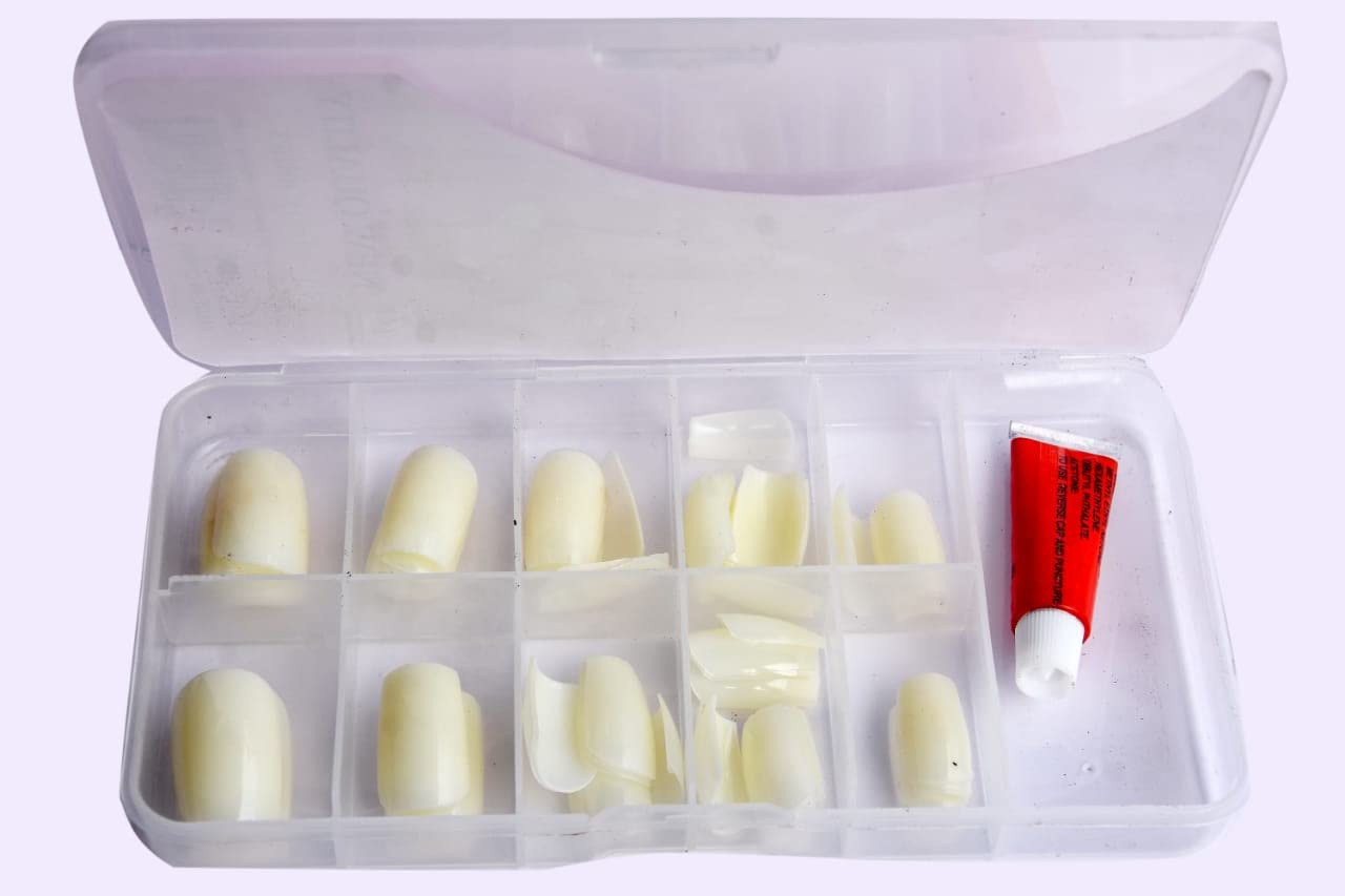 100 Pcs False Nails Full Cover Long Artificial Nails with Glue - White French Tip Press on Nails for Women, Reusable Fake Nails for Party, Wedding, Daily Wear & Special Occasions