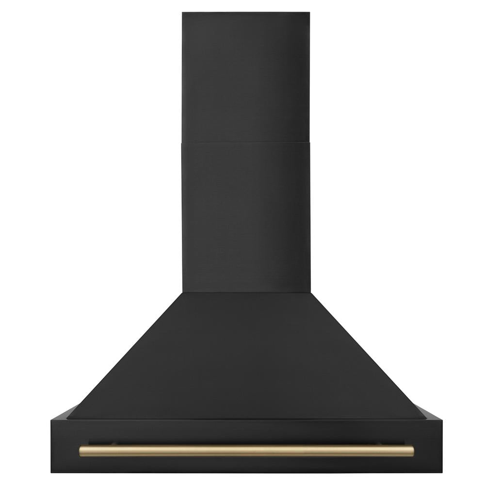 ZLINE Autograph Edition 36-inch Black Stainless Steel Dual Fuel Range Kitchen Package with Range Hood & Dishwasher - Champagne Bronze Accents (3AKP RABRHDWV36 CB) | Premium Kitchen Appliances for Modern Homes & Gourmet Cooking