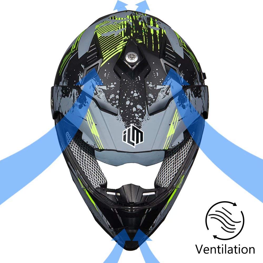 ILM Off Road Motorcycle Helmet - DOT Certified Dual Sport Full Face Helmet with Sun Visor for Dirt Bike, ATV & Motocross Riding - Model 606V - Perfect for Trail Riding, Adventure Tours & Off-Road Racing
