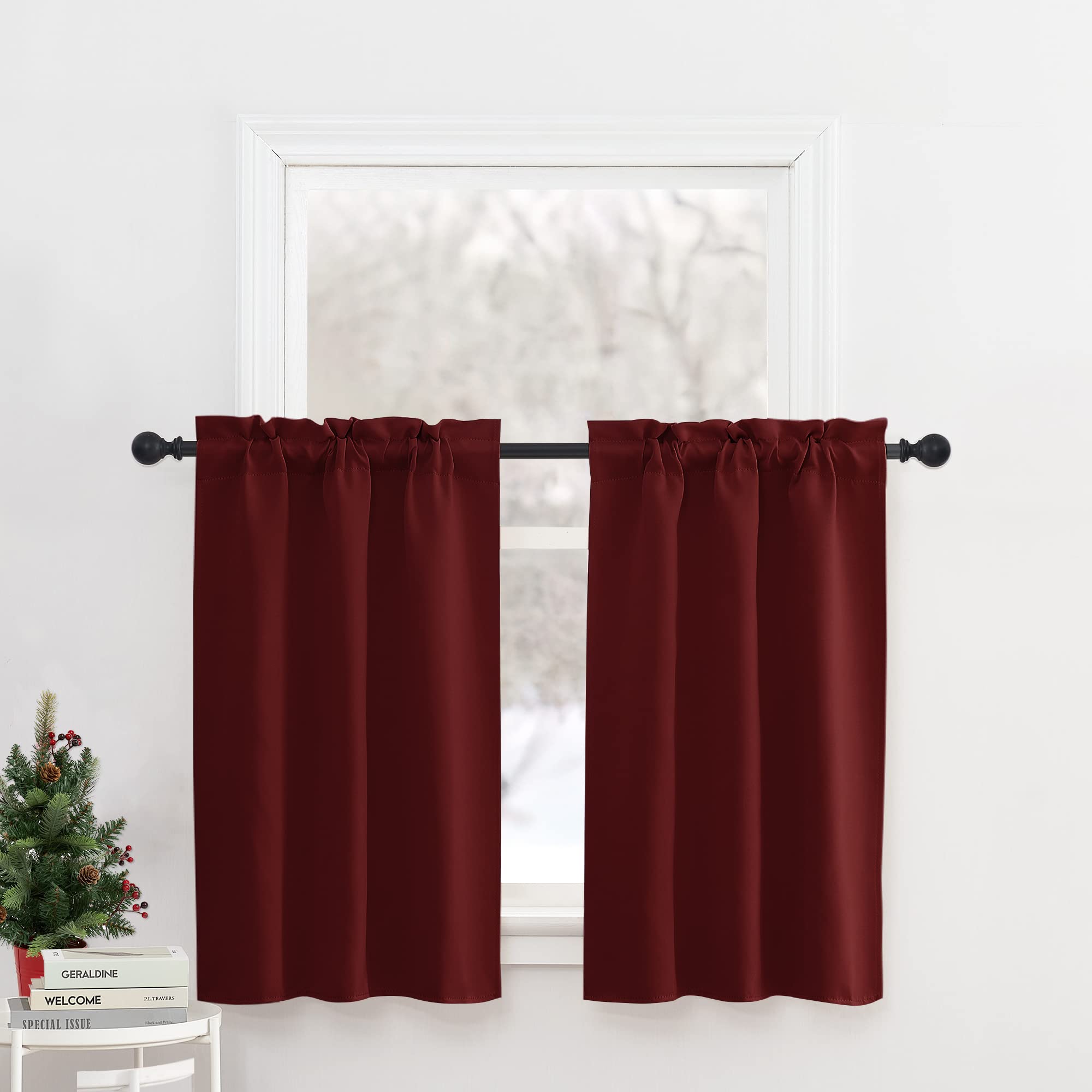 NICETOWN Blackout Kitchen Curtains for Small Windows - Adjustable Double Rod Pocket Tiers, 29
