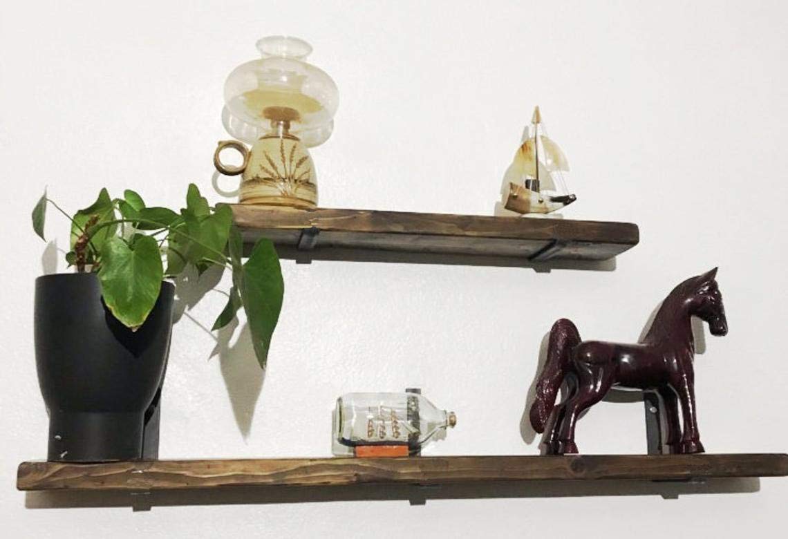 10 Inch Heavy Duty Black Metal Shelf Brackets - Industrial Rustic Wall Mounted L Brackets for DIY Shelving with Screws Included - Perfect for Home Office, Kitchen, and Garage Storage Solutions
