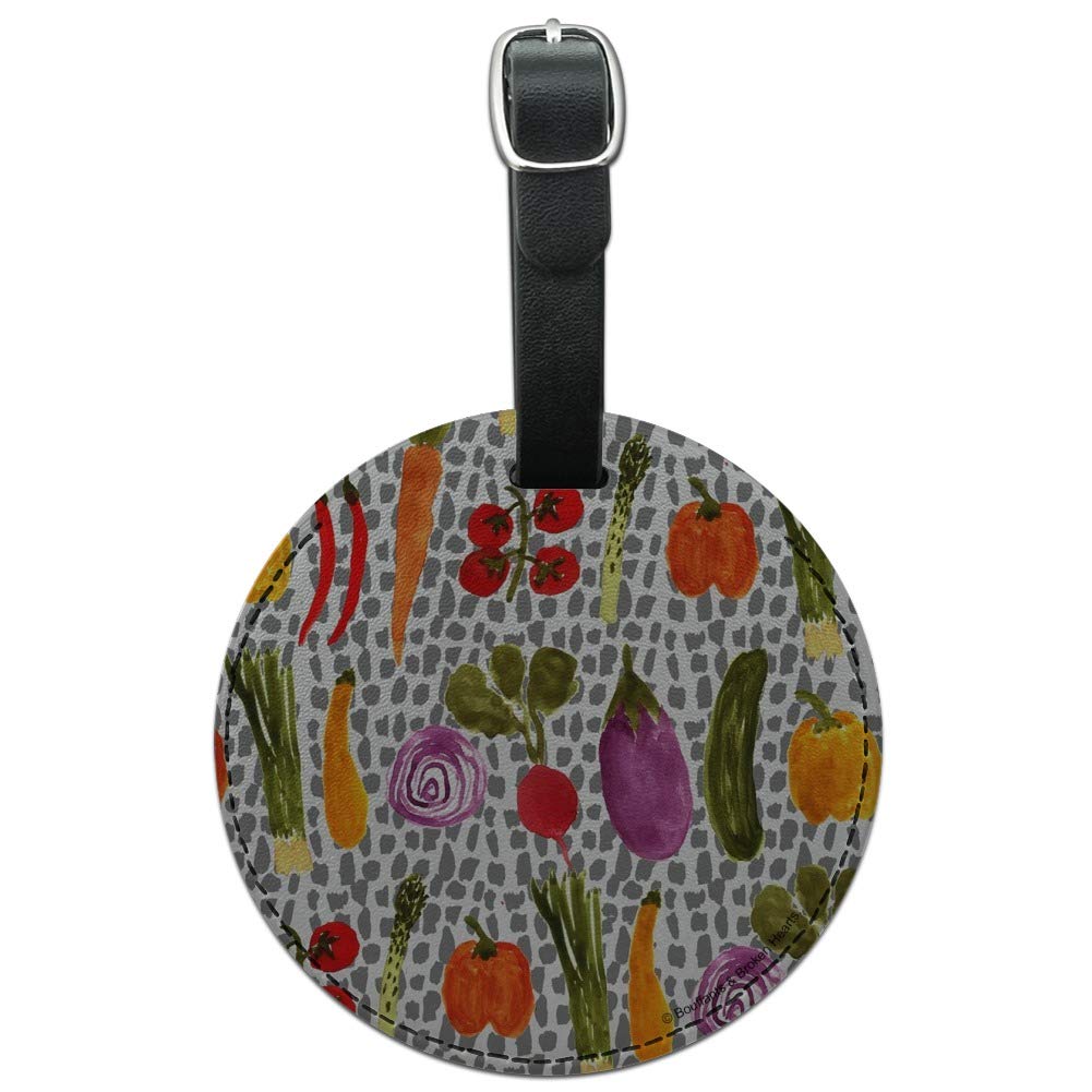 Veggie-Themed Round Leather Luggage Tag - Vegetable Pattern Carry-On ID Tag for Suitcases, Bags & Backpacks | Perfect for Travel, Business Trips & Vacation