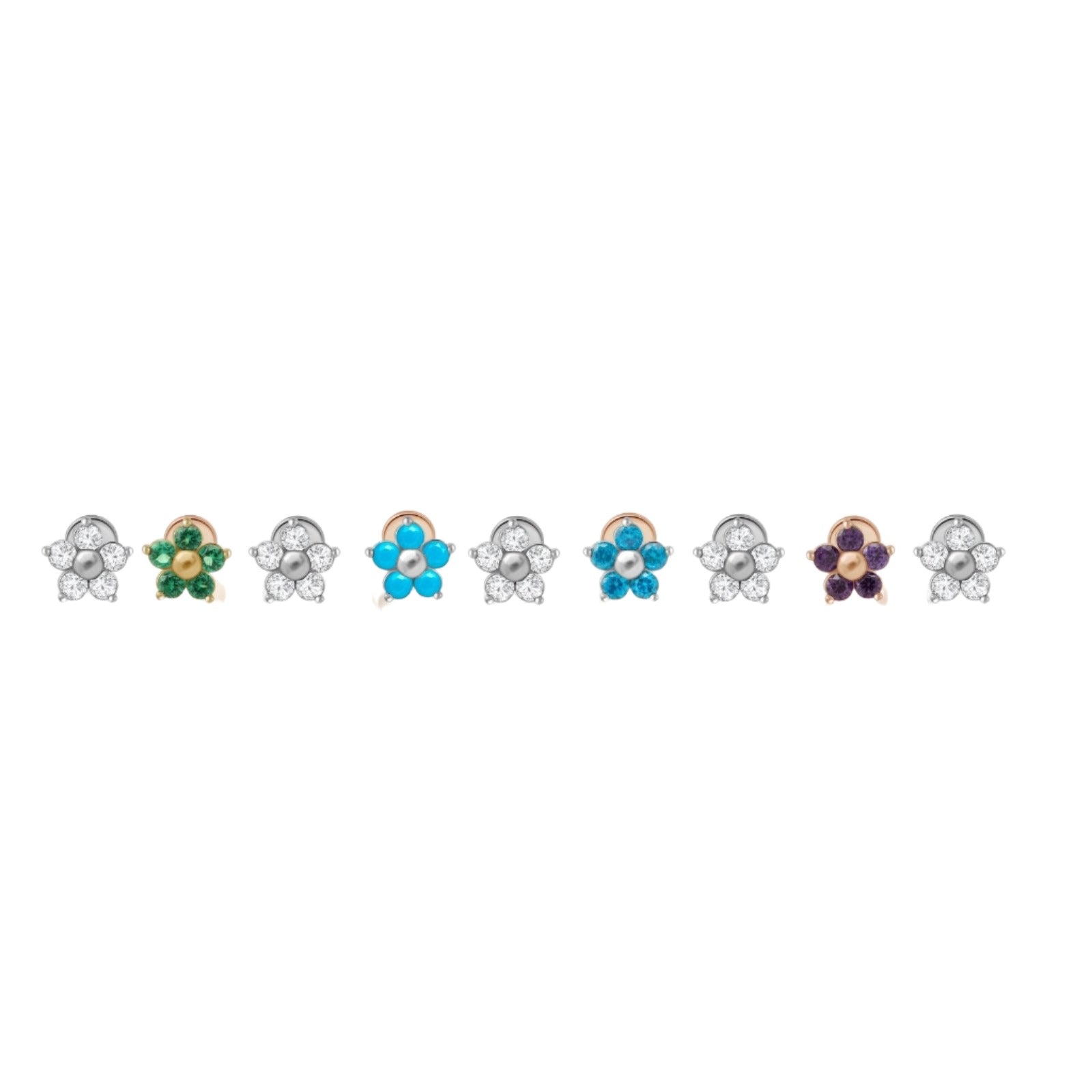 14k White Gold Blue Topaz Flower Stud Earrings - Dainty Floral Jewelry for Women, Perfect for Weddings, Parties & Everyday Wear