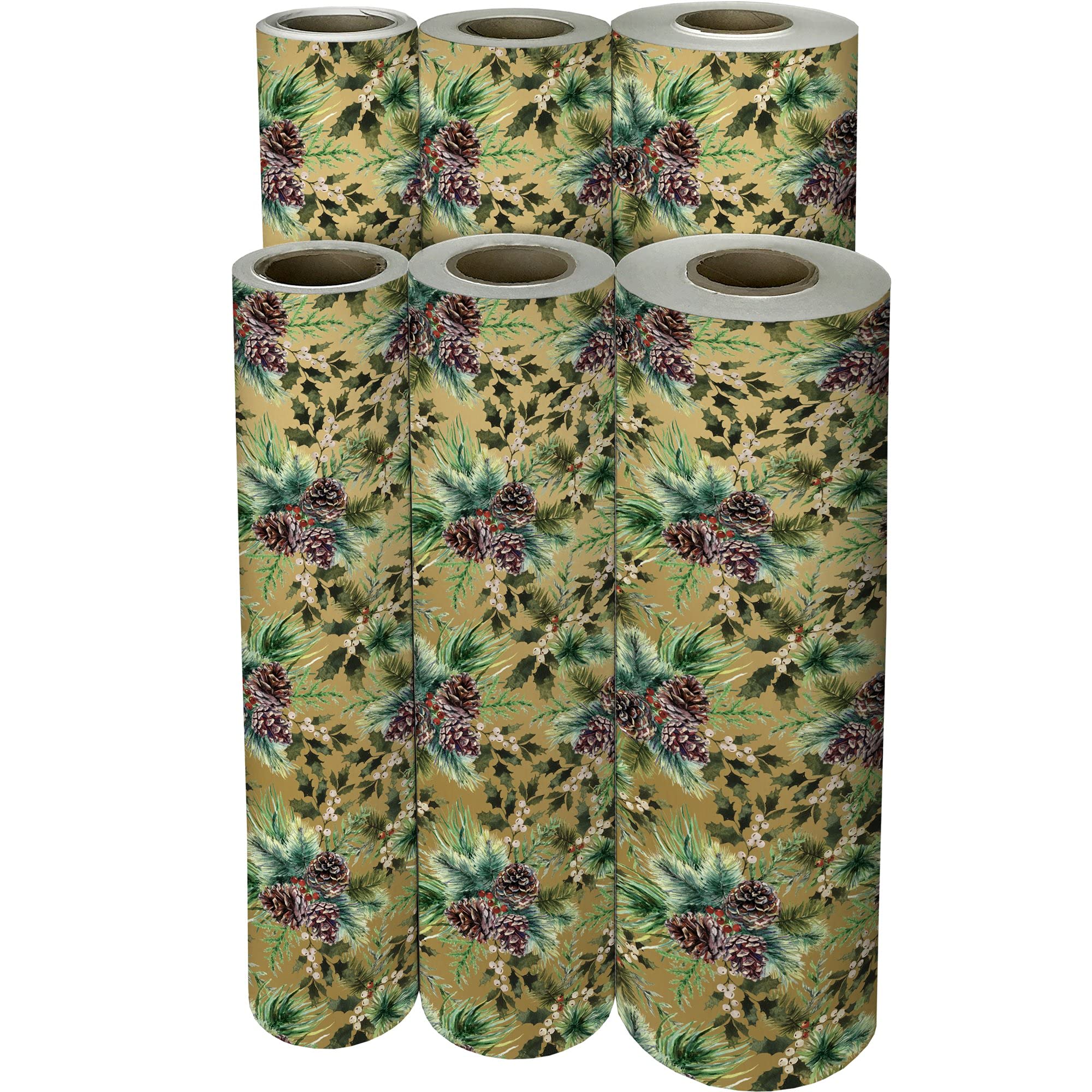 JILLSON & ROBERTS Bulk Wrapping Paper - Elegant Pine Design, 208 Feet x 30 Inches (1/4 Ream) for Gift Wrapping, Holiday Decorations & Craft Projects