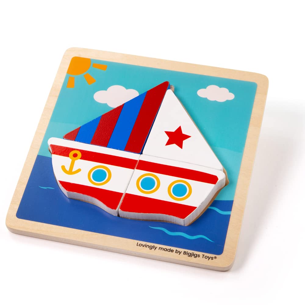 Bigjigs Toys Chunky Wooden Boat Lift-Out Puzzle for Toddlers - Educational Shape Learning Toy for 1 2 3 Year Olds - Perfect for Early Childhood Development & Montessori Playtime