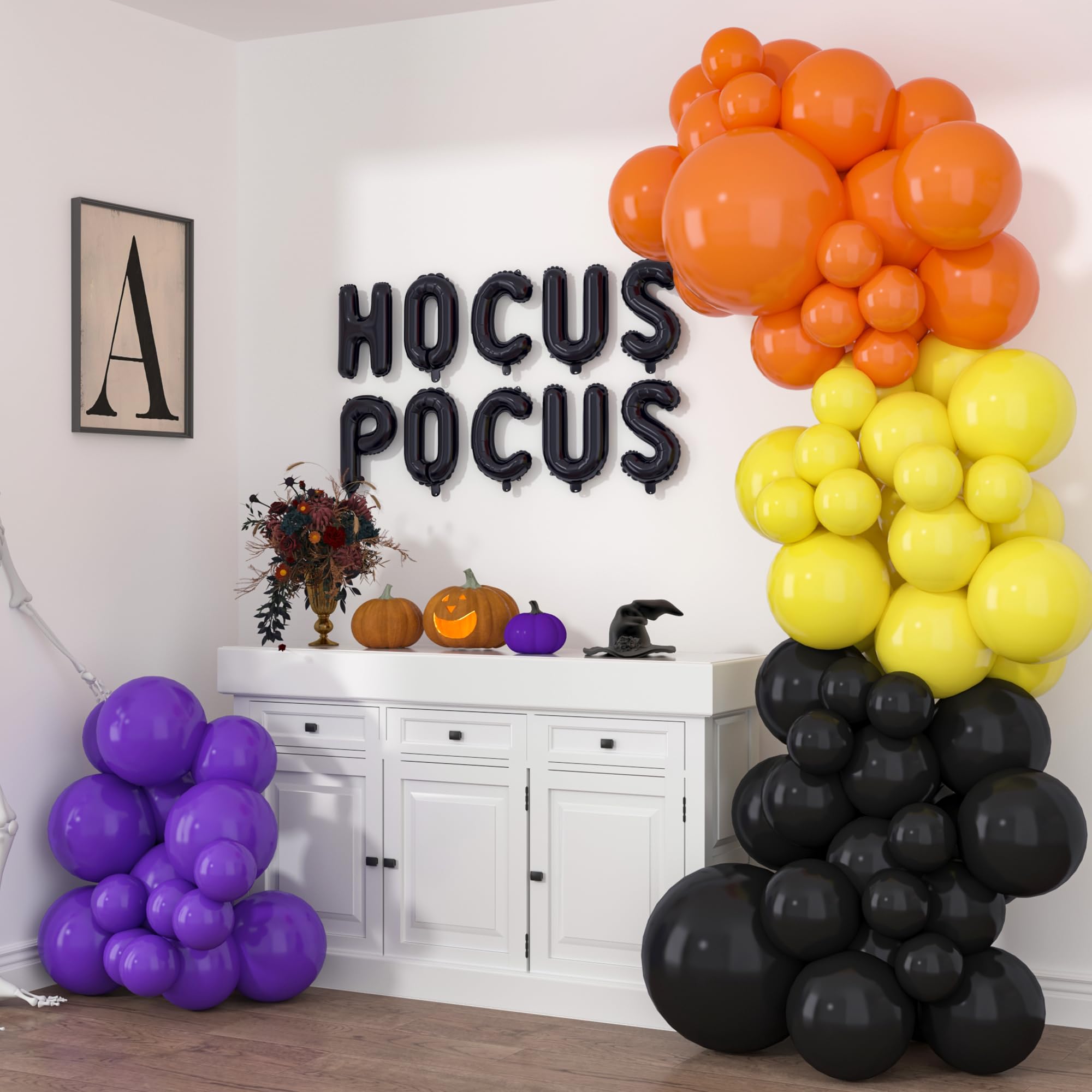 HOUSE OF PARTY Halloween Balloon Arch Kit - 86 Pcs Hocus Pocus Decorations with Yellow, Purple, Orange & Black Balloons | Spooky Halloween Party Supplies for Home, Yard & Haunted House Decor