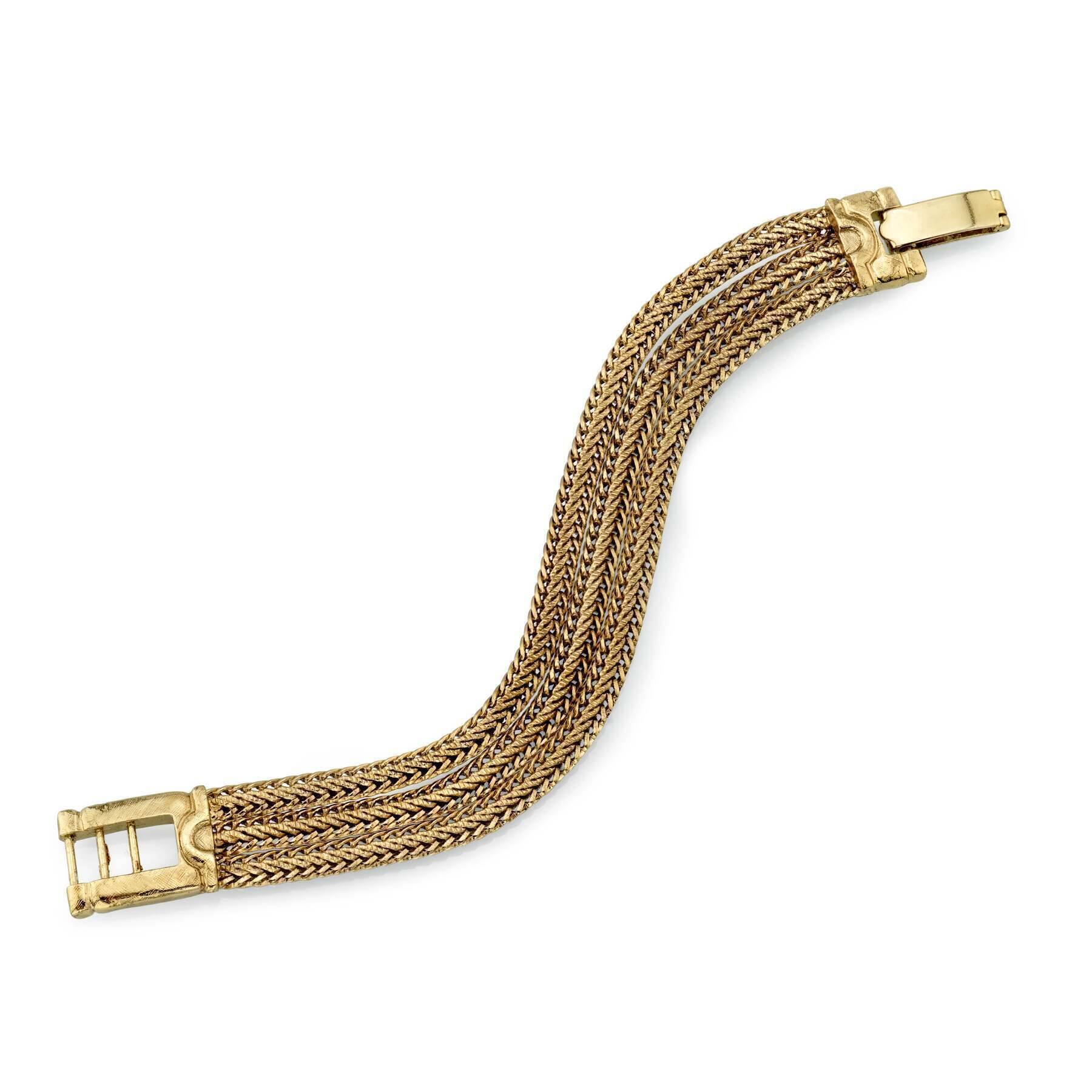 1928 Jewelry Gold Weave Three Strand Fox Link Bracelet - Vintage Style Adjustable Chain Bracelet for Women - Perfect for Parties, Weddings & Everyday Wear