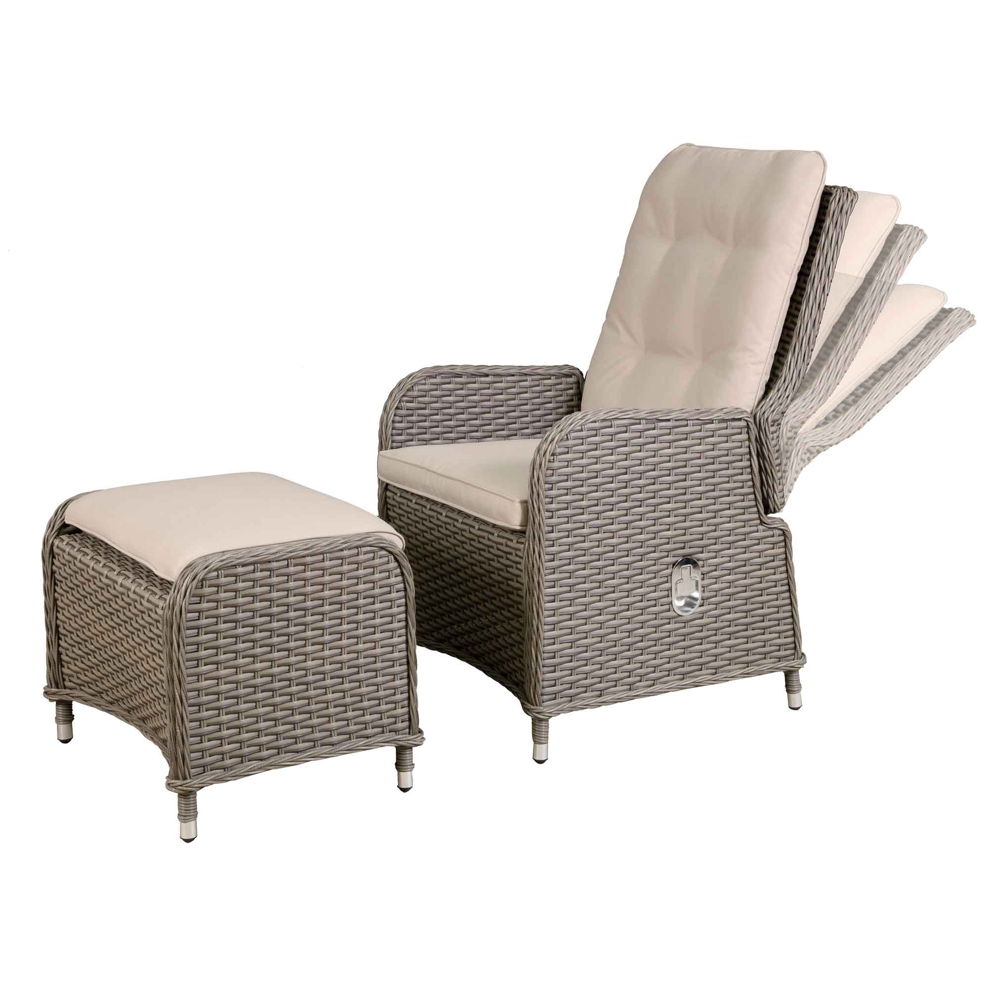 Chester Rattan Wicker Outdoor Recliner Chair & Coffee Table Set - Brown Patio Furniture for Backyard, Poolside or Garden Relaxation | DG68