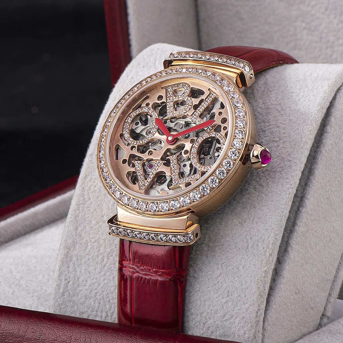 Luxury Women's Rose Gold Automatic Watch with Skeleton Dial - Genuine Leather Strap - Elegant Dress Watch for Business, Party & Special Occasions