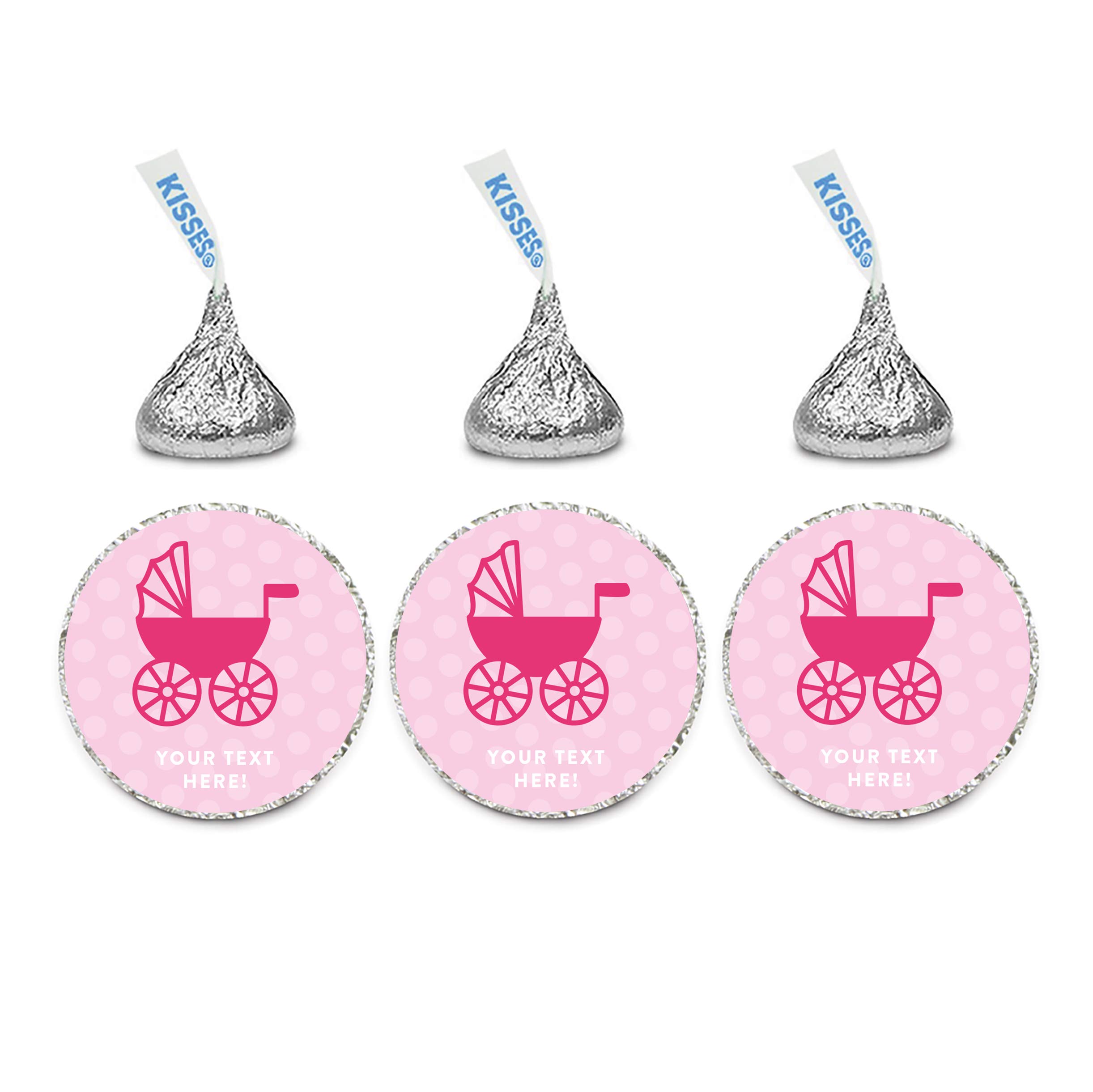 Personalized Chocolate Drop Labels Stickers - 216-Pack Custom Name Baby Shower Favors, Girl Carriage Design for Hershey Kisses, Party Decorations & Gifts | Perfect for Weddings, Birthdays, and Holiday Celebrations
