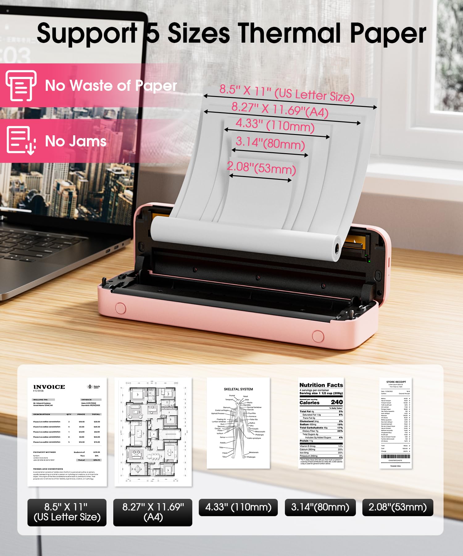 Phomemo M832 Wireless Thermal Inkless Printer - Portable Bluetooth Mobile Printer for Travel, Home & Office, Supports 8.5
