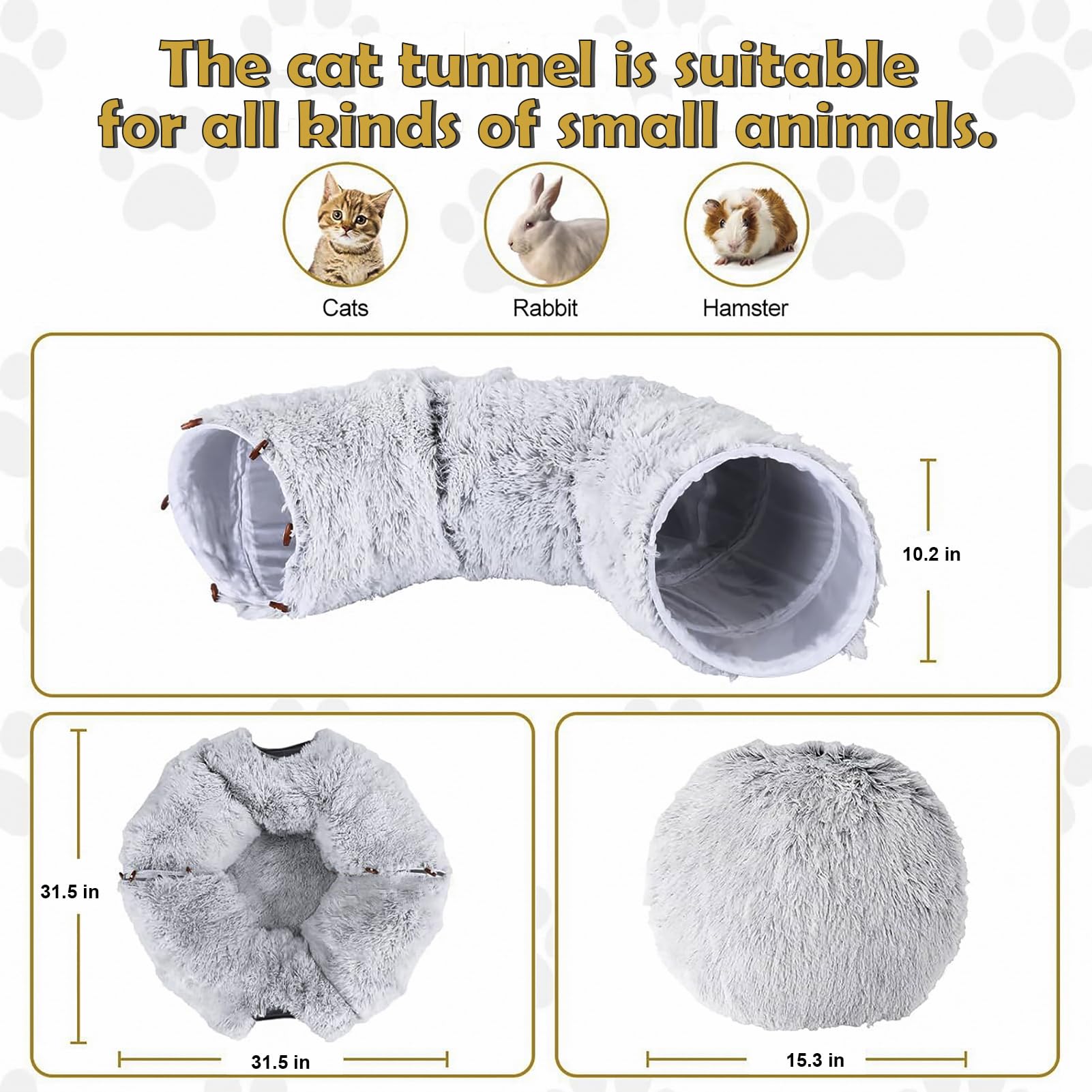 CLKHOWL Washable Cat Tunnel Bed for Indoor Cats - Soft Donut-Shaped Pet Play Toy with Removable Cushion for Kittens, Puppies & Rabbits | Grey Cozy Hideaway for Playtime & Nap Time