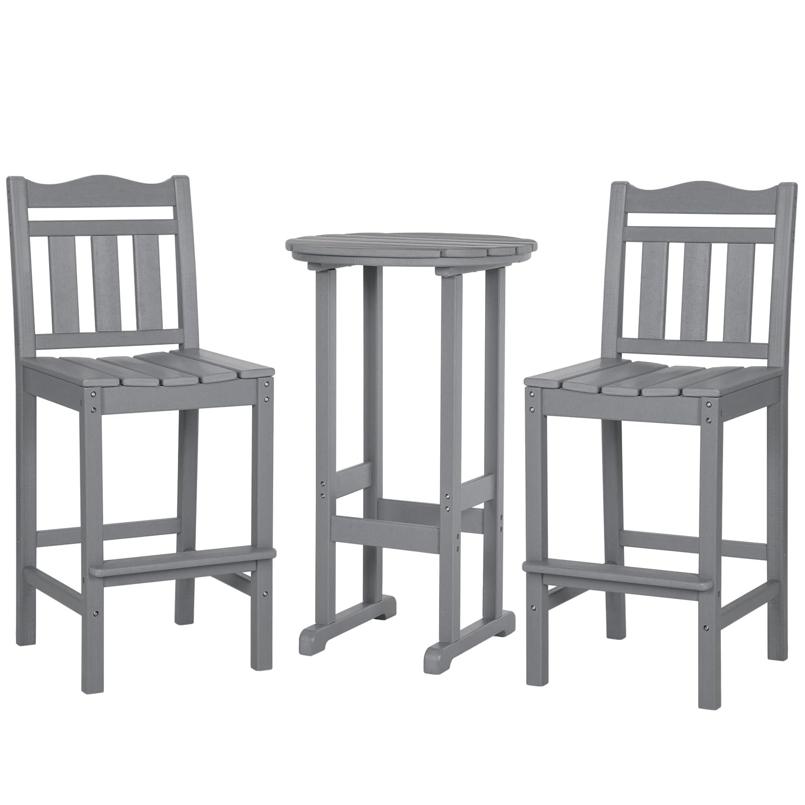 Premium HDPE Outdoor Bar Chairs and Table Set - 3-Piece Adirondack Balcony Furniture for Garden, Yard, Backyard (Grey) - Perfect for Patio Lounging, Poolside Relaxation, and Outdoor Entertaining