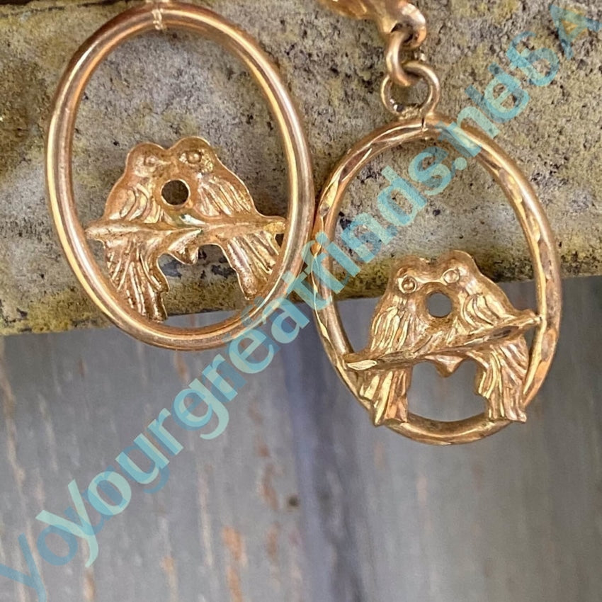 Vintage 14K Yellow Gold Lovebird Earrings - Romantic Bird Jewelry for Women, Perfect Gift for Anniversary, Valentine's Day & Special Occasions