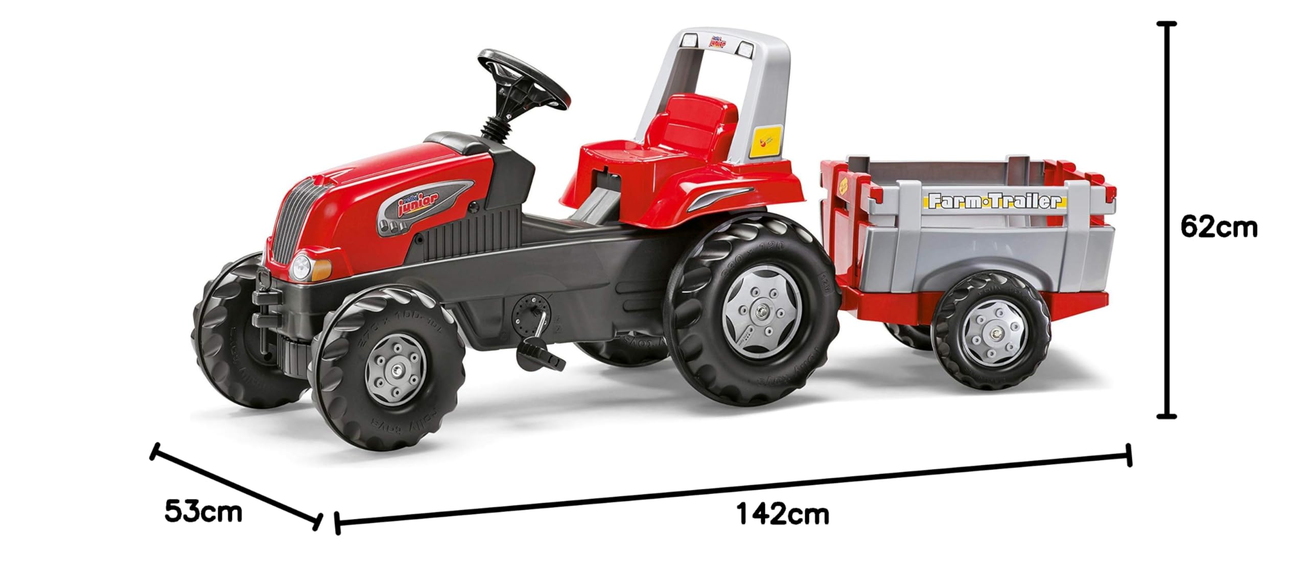 Rolly Toys Junior RT Pedal Tractor with Trailer (800261) - Kids Ride-On Toy for Outdoor Play & Farm-Themed Pretend Fun