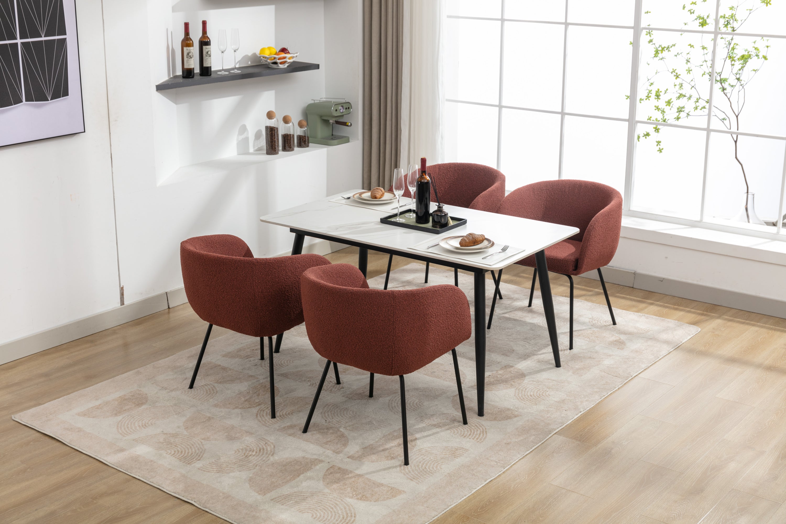 2 Pack Boucle Fabric Dining Chairs with Black Metal Legs - Wine Red | Modern Upholstered Side Chairs for Kitchen, Dining Room, or Office | Comfortable & Stylish Seating Solution