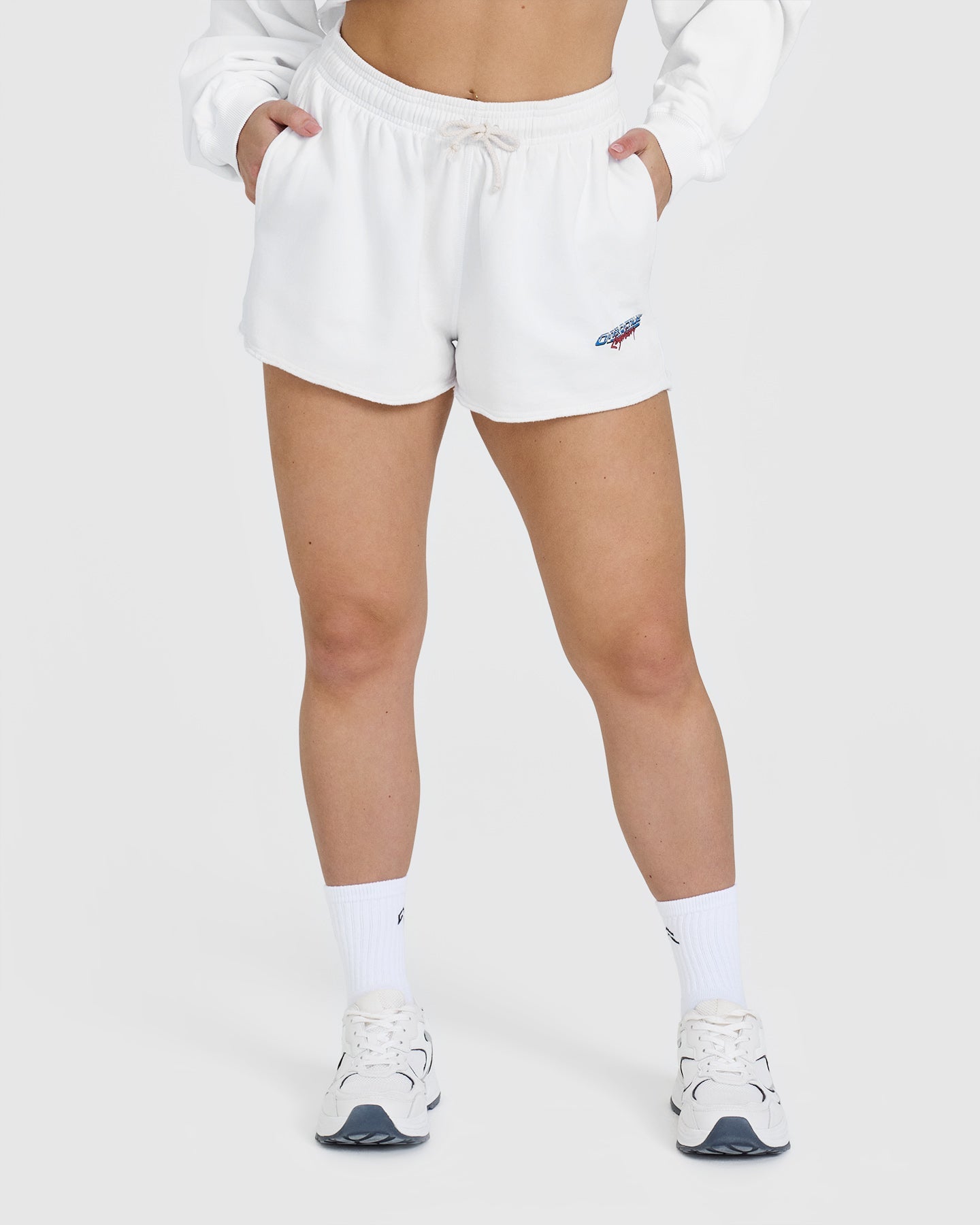Raw Lounge Oversized Graphic Shorts for Women - Comfortable Casual White Lounge Shorts - Perfect for Relaxing at Home, Yoga, and Summer Outings