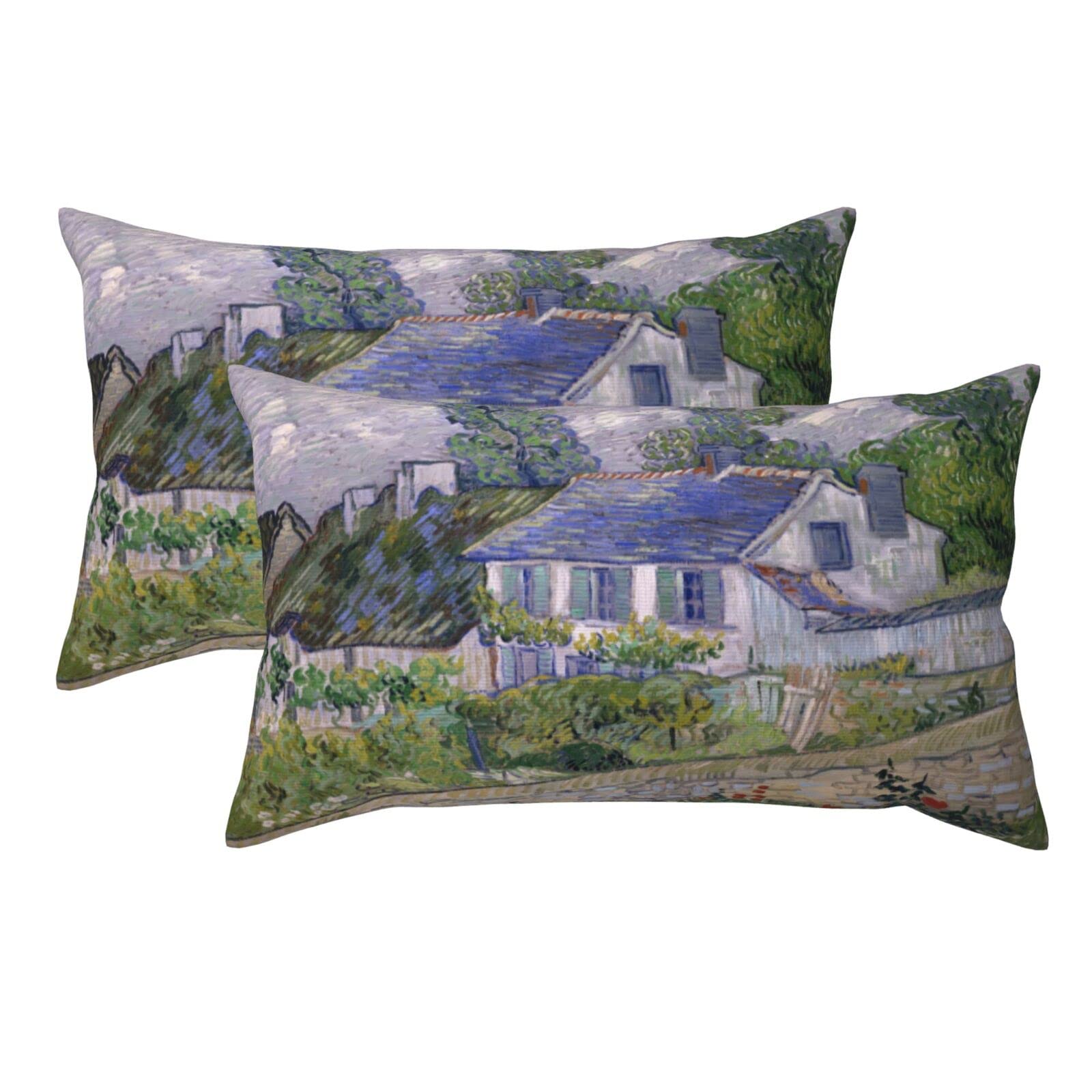 Van Gogh Houses at Auvers Pillowcases Set of 2 - 20x36 Inch Envelope Closure Pillow Covers for Bedroom Decor, Home Styling & Gift Giving