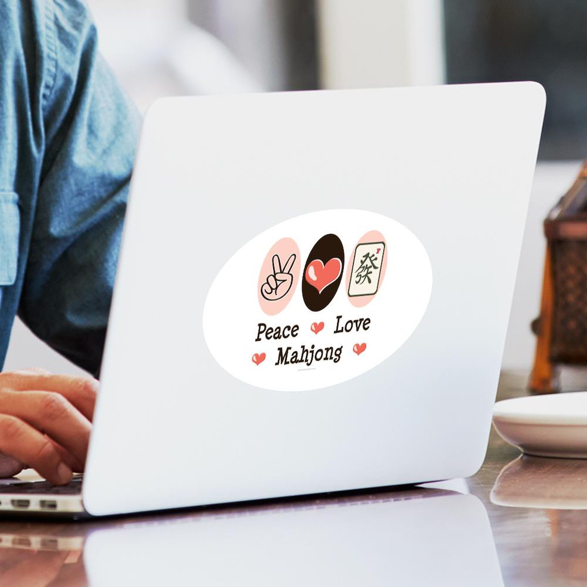 Peace Love Mahjong Oval Car Bumper Sticker - Decorative Vinyl Decal for Cars, Laptops, Windows | Fun Chinese Game Theme for Mahjong Lovers