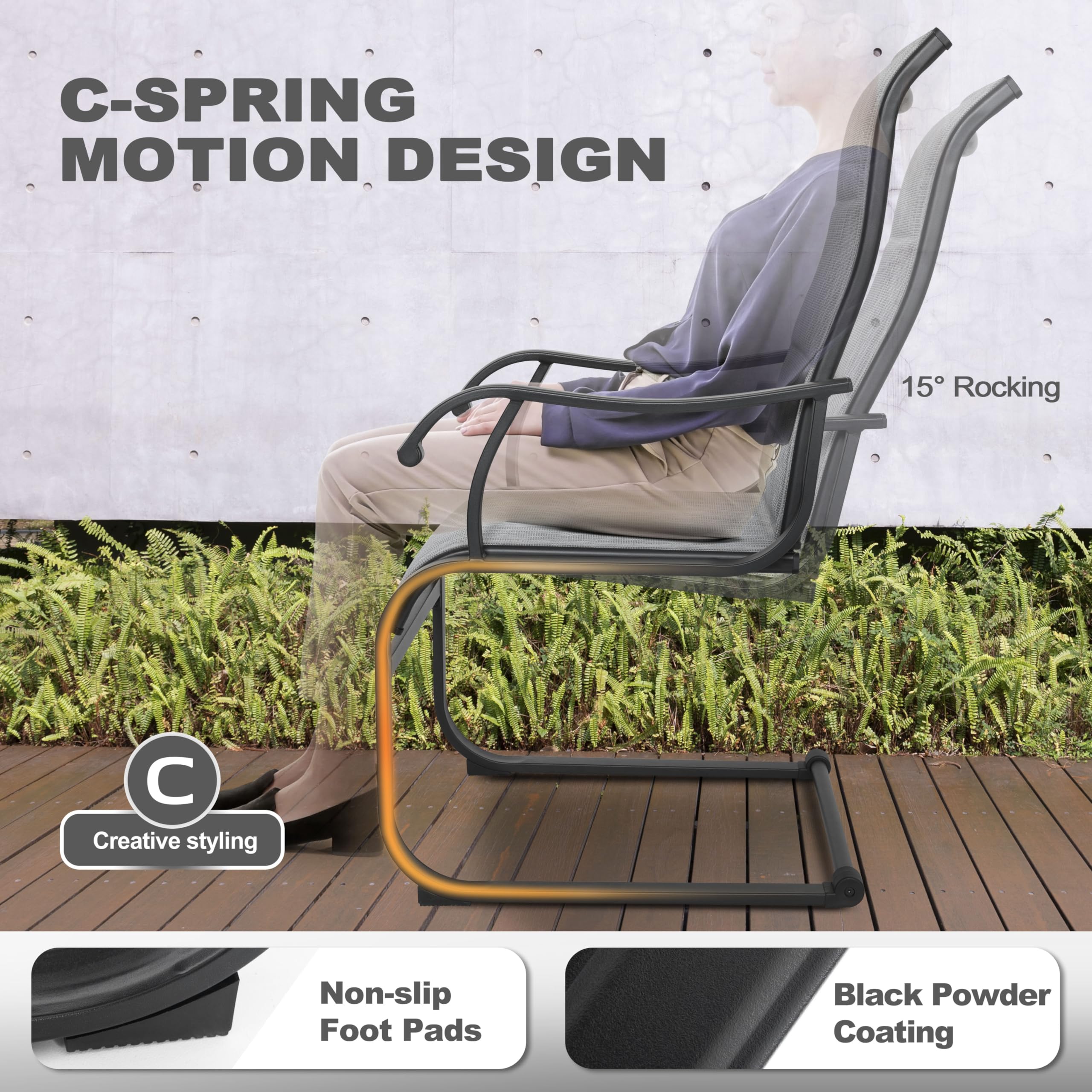 NUU GARDEN 5-Piece Outdoor Dining Set - 4 All-Weather Textilene Padded Patio Chairs & 37