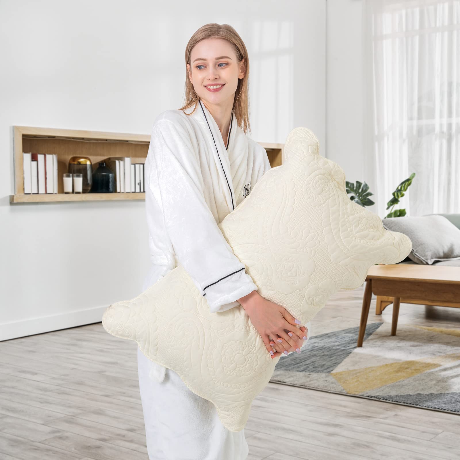BOSOWOS King Size Quilted Pillow Shams Set of 2 - Soft Breathable Microfiber Decorative Pillow Covers with Envelope Closure (Light Yellow, 20x36 Inch) for Bedroom, Living Room & Guest Room Decor