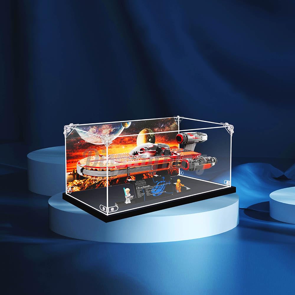 Premium Acrylic Display Case for LEGO Luke Skywalker's Landspeeder 75341 - Protective Showcase for Star Wars Collectibles (Lego Set Not Included) with Themed Background - Perfect for Home Decoration, Office Display & Gift Giving (US Stock)