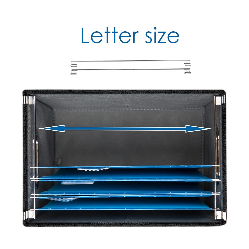 PRANDOM File Organizer Box Set of 4 - Collapsible Linen Storage Bins with Lids for Office, Home & School - Letter Size Hanging File Folders (14x9.3x10.8 Inch) - Perfect for Desk Organization, Document Storage & Cabinet Filing Systems