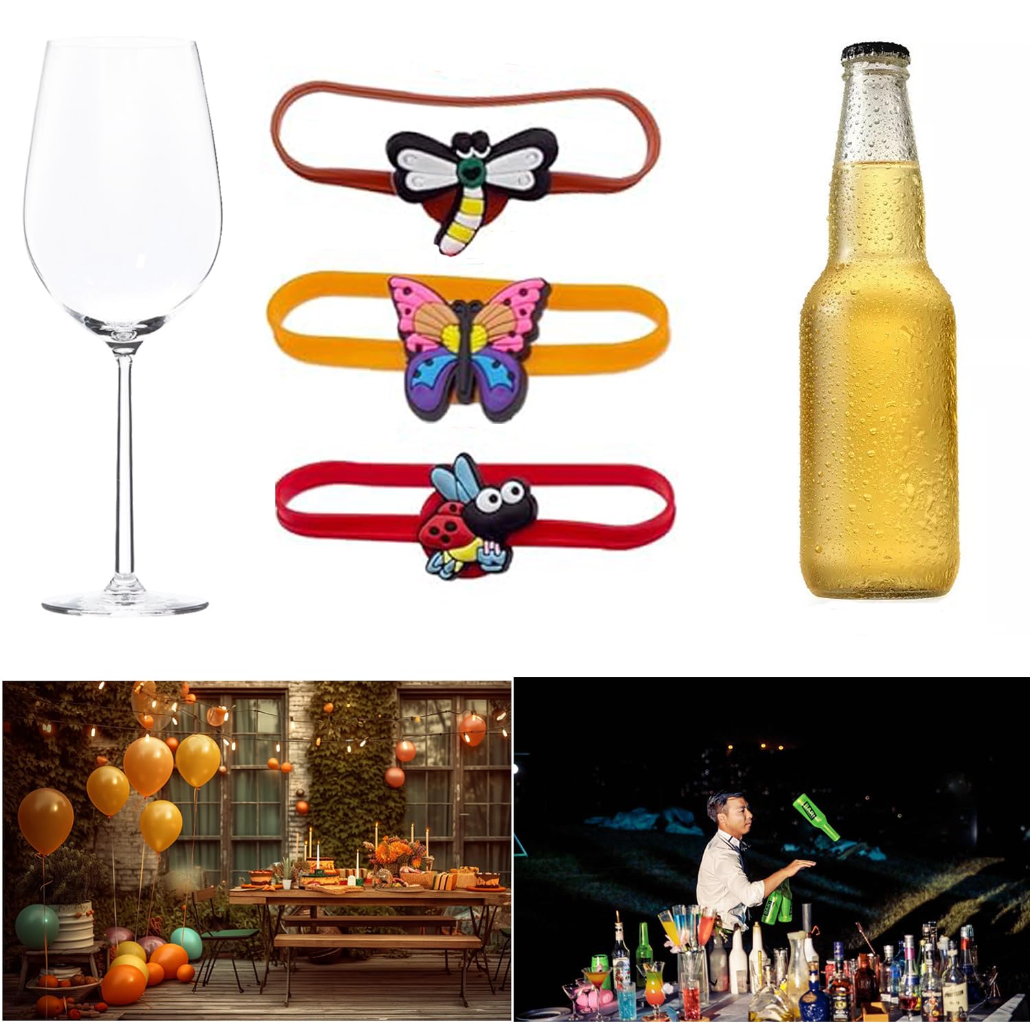 Ackron 18Pcs Silicone Wine Glass Markers - Funny Drink Markers for Wine Glasses, Cups & Bottles - Perfect for Party, Wedding, Family Gatherings & Holiday Events - Reusable & Durable Bottle Identification Tags