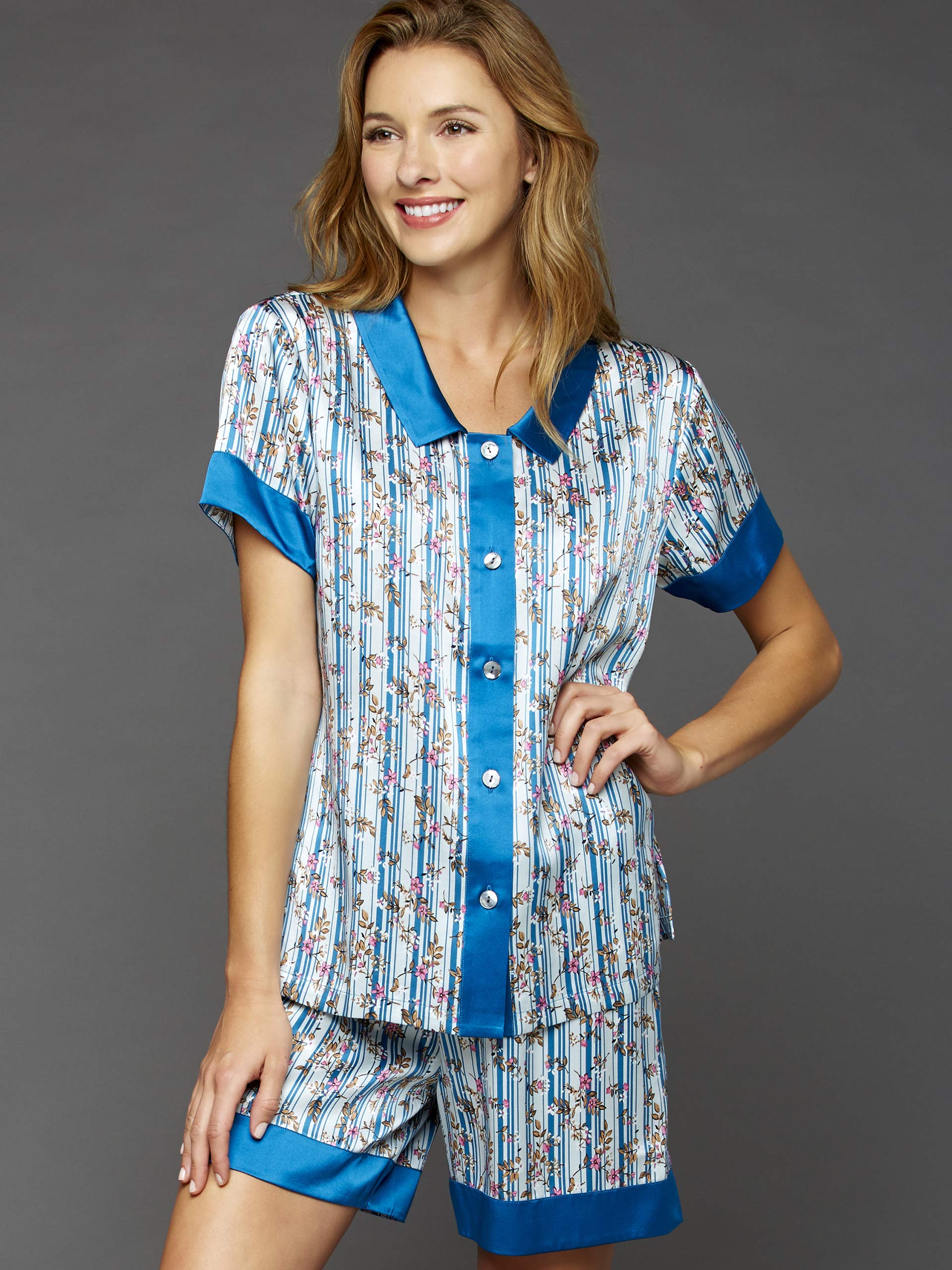Women's 100% Silk Short Sleeve Pajama Set - My Newest Crush Luxury Sleepwear for Comfortable Nights & Relaxing Lounging at Home