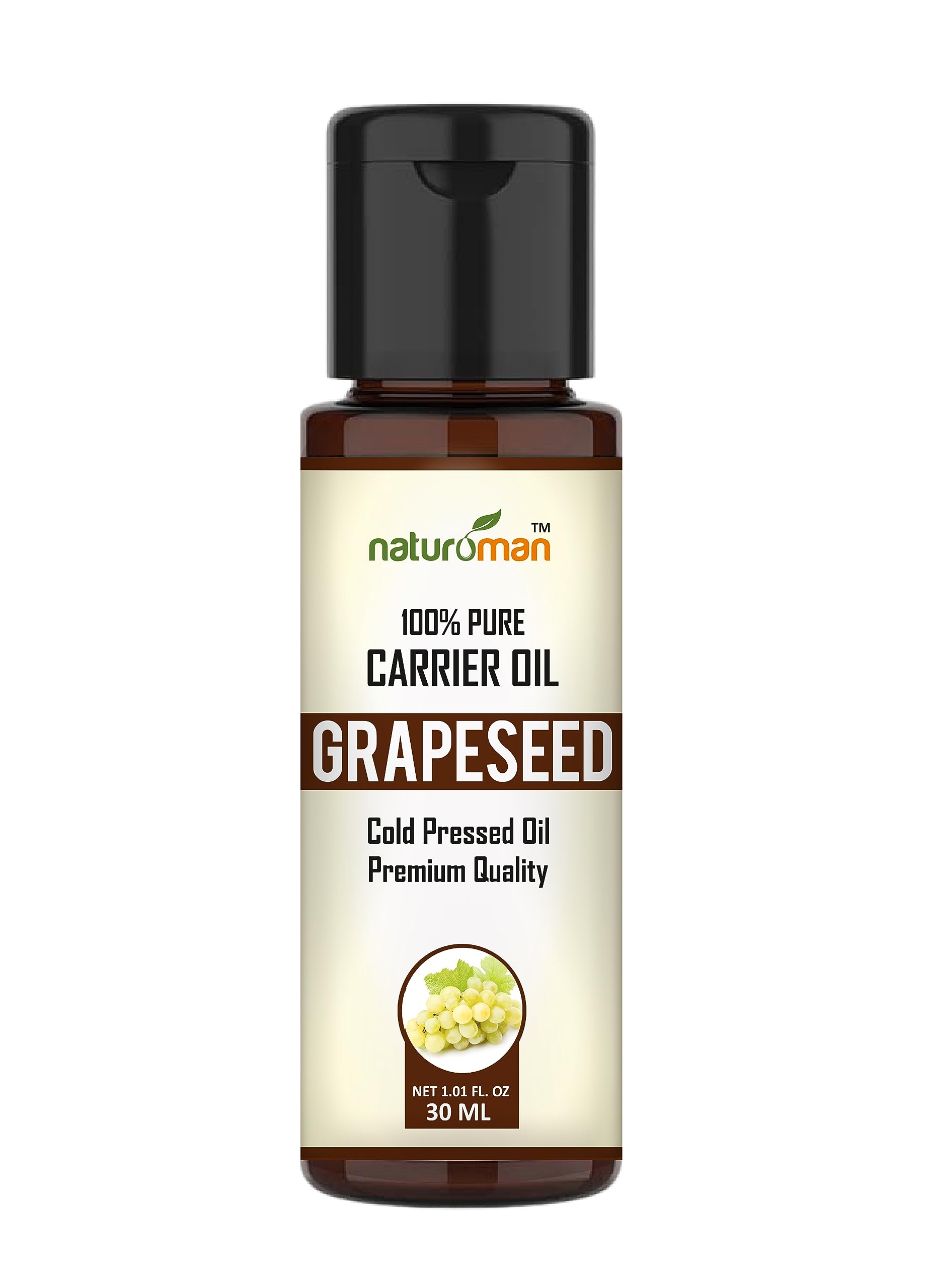 Naturoman 100% Pure & Natural Cold Pressed Grapeseed Carrier Oil for Skin, Hair, Face & Body | Moisturizing & Nourishing | Suitable for All Skin Types | Massage & Aromatherapy Use | 30ml (1 Pack) | Perfect for DIY Beauty Recipes & Spa Treatments