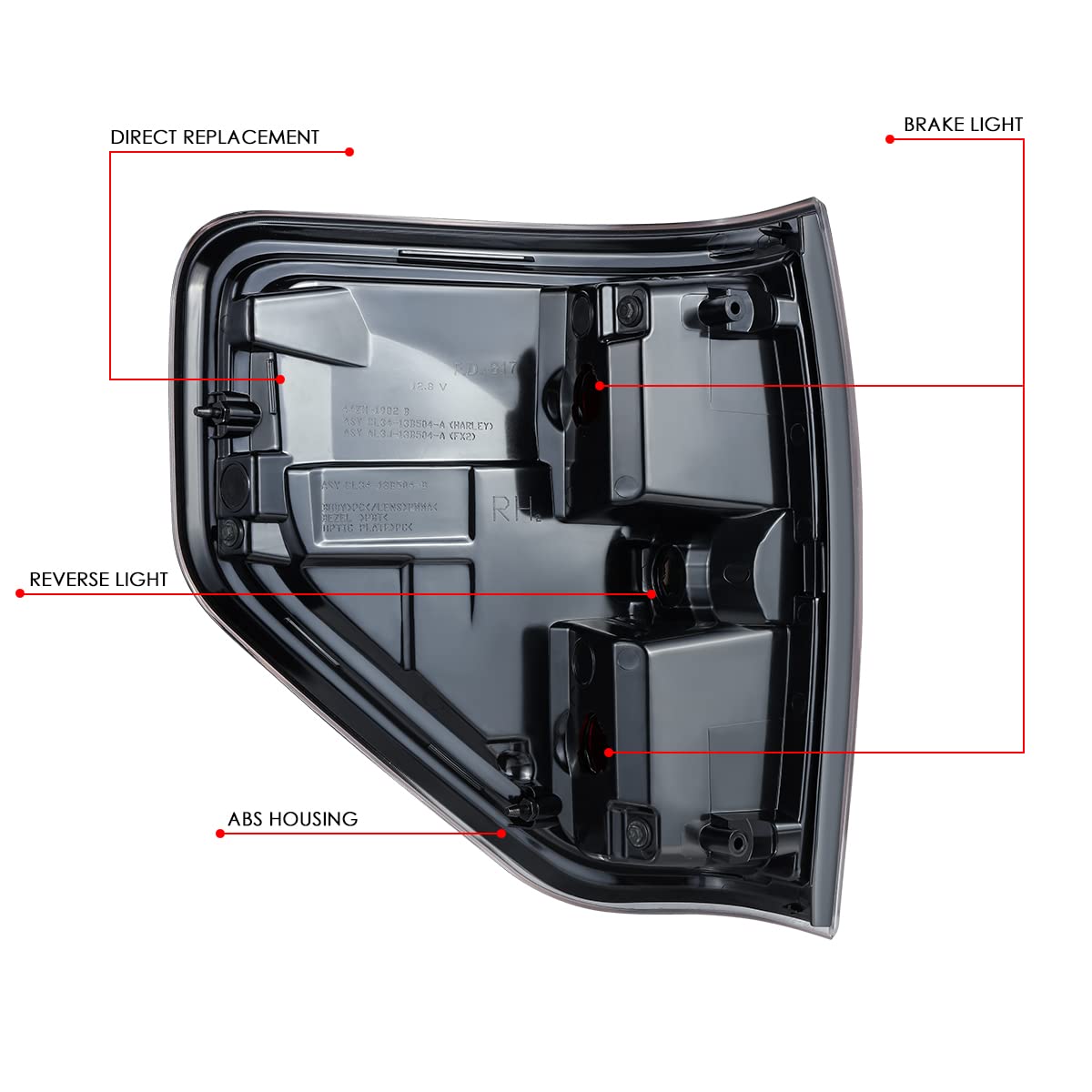 DNA MOTORING TL-ZTL-006-SMBK Pair of Black/Smoked Lens Reflector Tail Lights - Compatible with 2009-2014 Ford F-150 Fleetside Models | Perfect for Truck Upgrades & Nighttime Safety