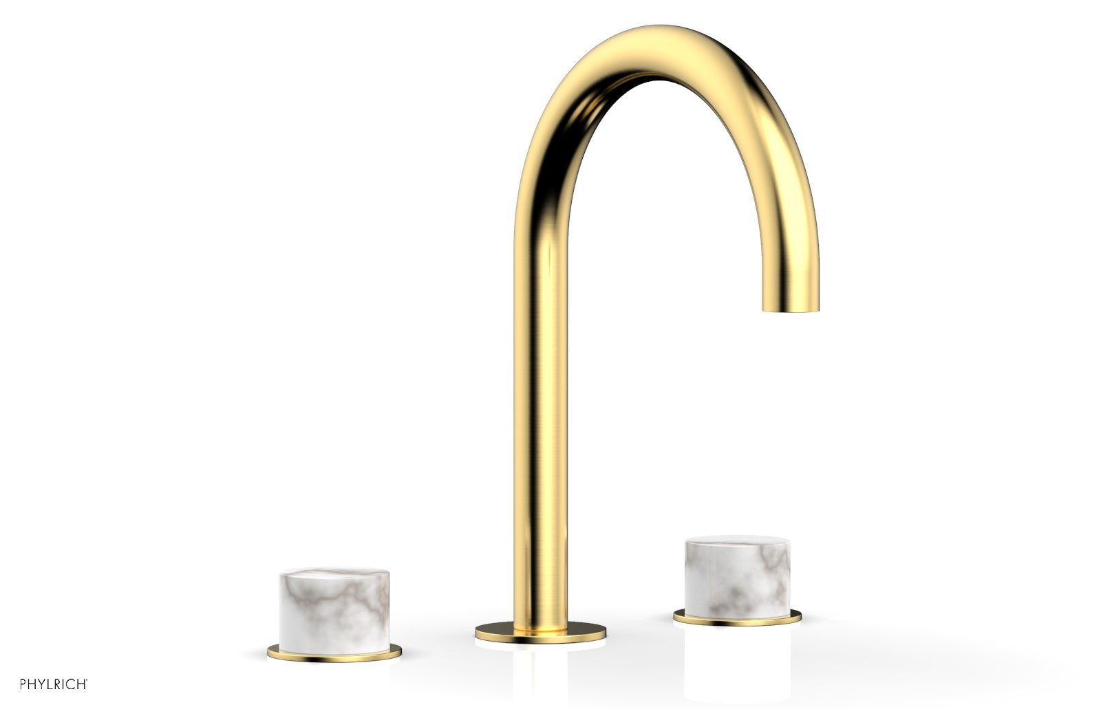 BASIC II Widespread Bathroom Faucet with White Marble Handles - 8 Inch Centerset, Brushed Nickel Finish for Modern Vanity Sinks (Model 230-03) - Perfect for Guest Bathrooms and Powder Rooms