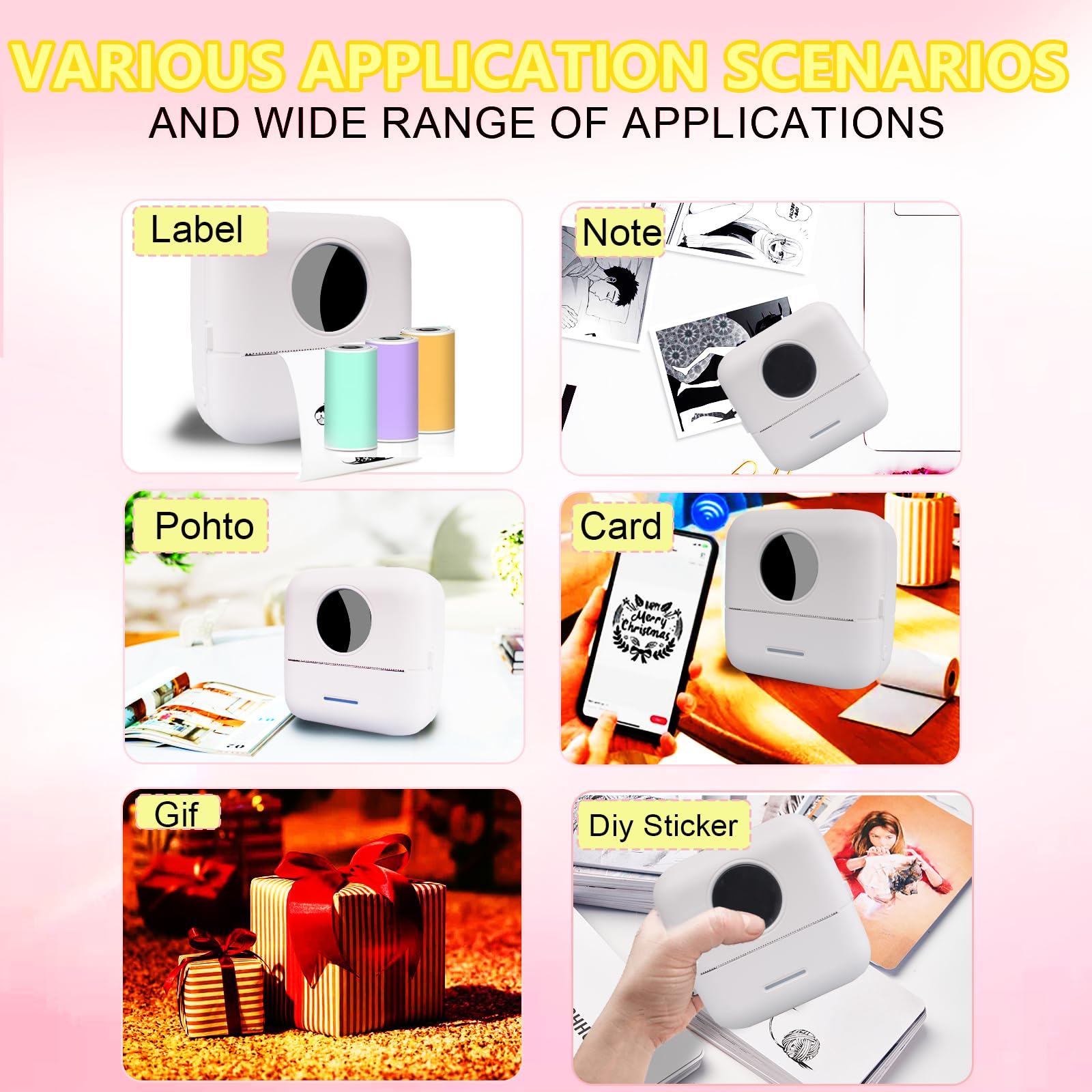 BRONA Notebuddy Mini Portable Bluetooth Thermal Printer - Wireless Inkless Pocket Printer for iOS & Android with 5 Thermal Paper Rolls - Perfect for Journaling, DIY Scrapbooking, Travel Notes, Shopping Lists, Labels & Memos - Compact Receipt Printer for Home, Office & On-the-Go Use