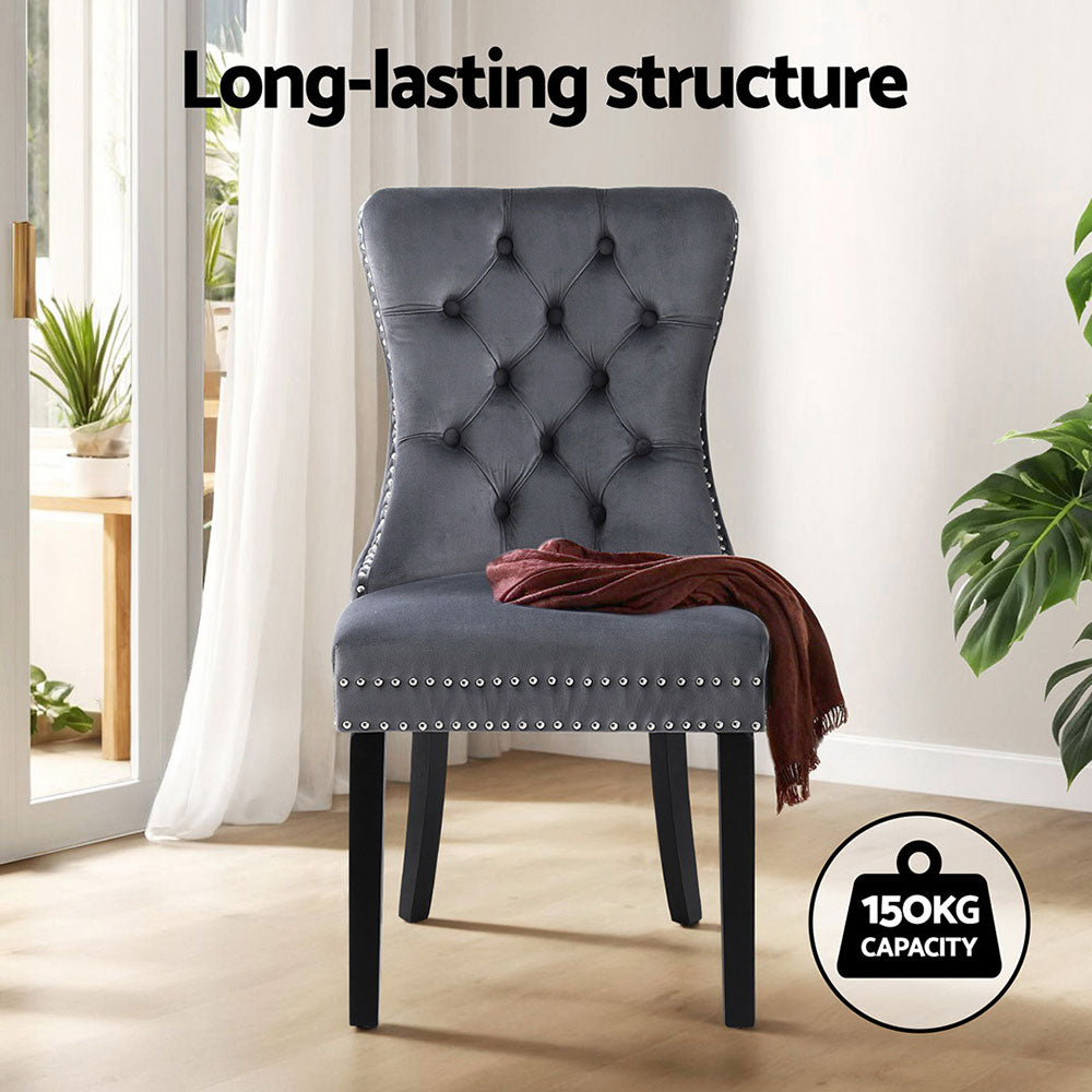 4-Piece Artiss Dining Chair Set - Grey Velvet Upholstered Kitchen Chairs for Dining Room, Breakfast Nook & Home Decor