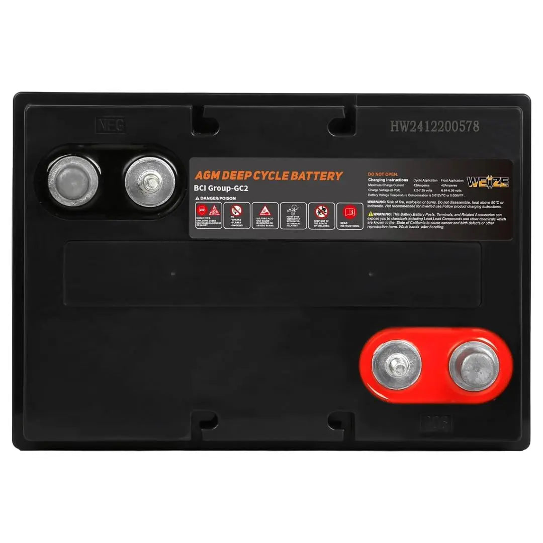 WEIZE 6V 210Ah AGM Deep Cycle Battery - BCI Group GC2 Golf Cart Battery for Golf Carts, RVs, Solar Systems & Marine Applications