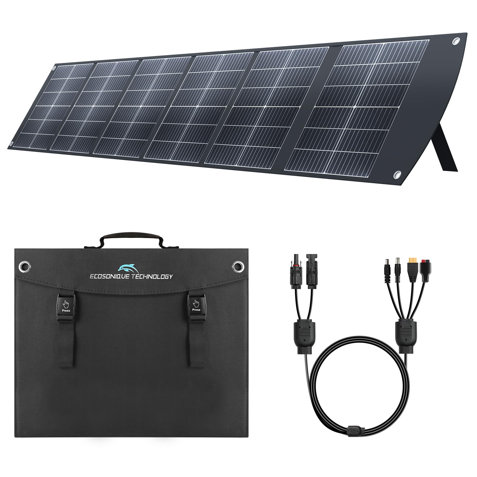 Ecosonique 200W Portable Solar Panel for Power Stations - Foldable Lightweight Solar Charger with Kickstand, USB-C PD3.0 & USB-A QC3.0, MC4 Output - Perfect for Solar Generators, RV Camping, Hiking & Outdoor Adventures
