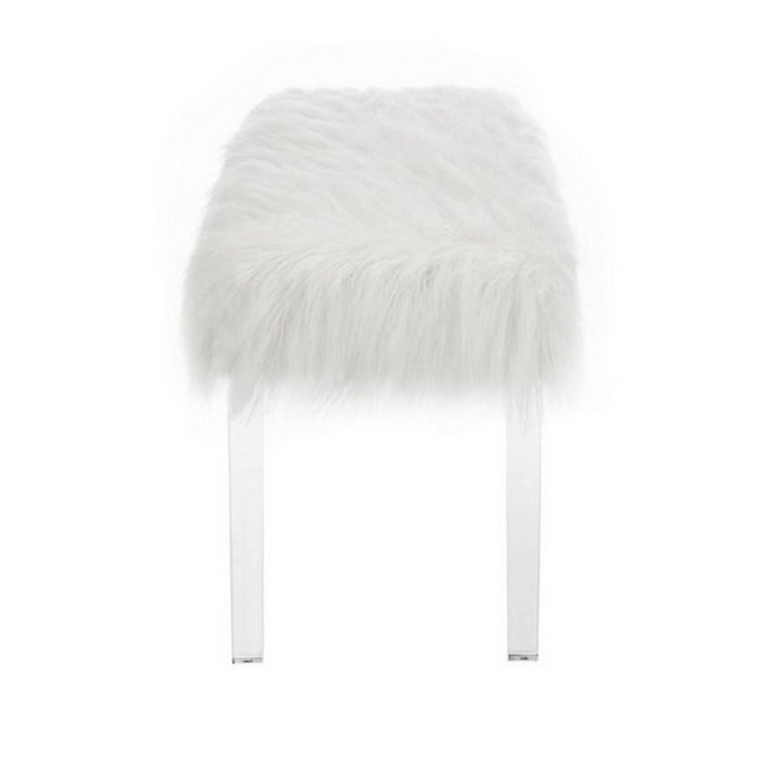 Benjara Modern White Faux Fur Bench with Clear Acrylic Legs - Contemporary Accent Seating for Living Room, Bedroom or Entryway